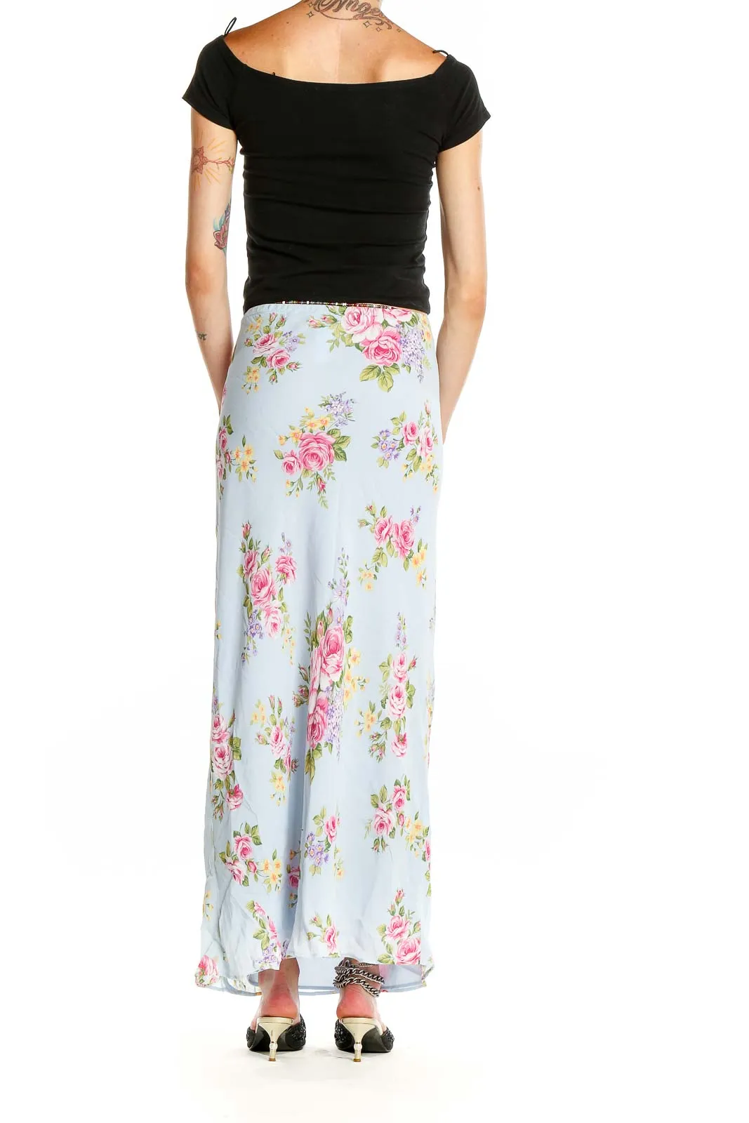 Blue Floral Print Maxi Skirt