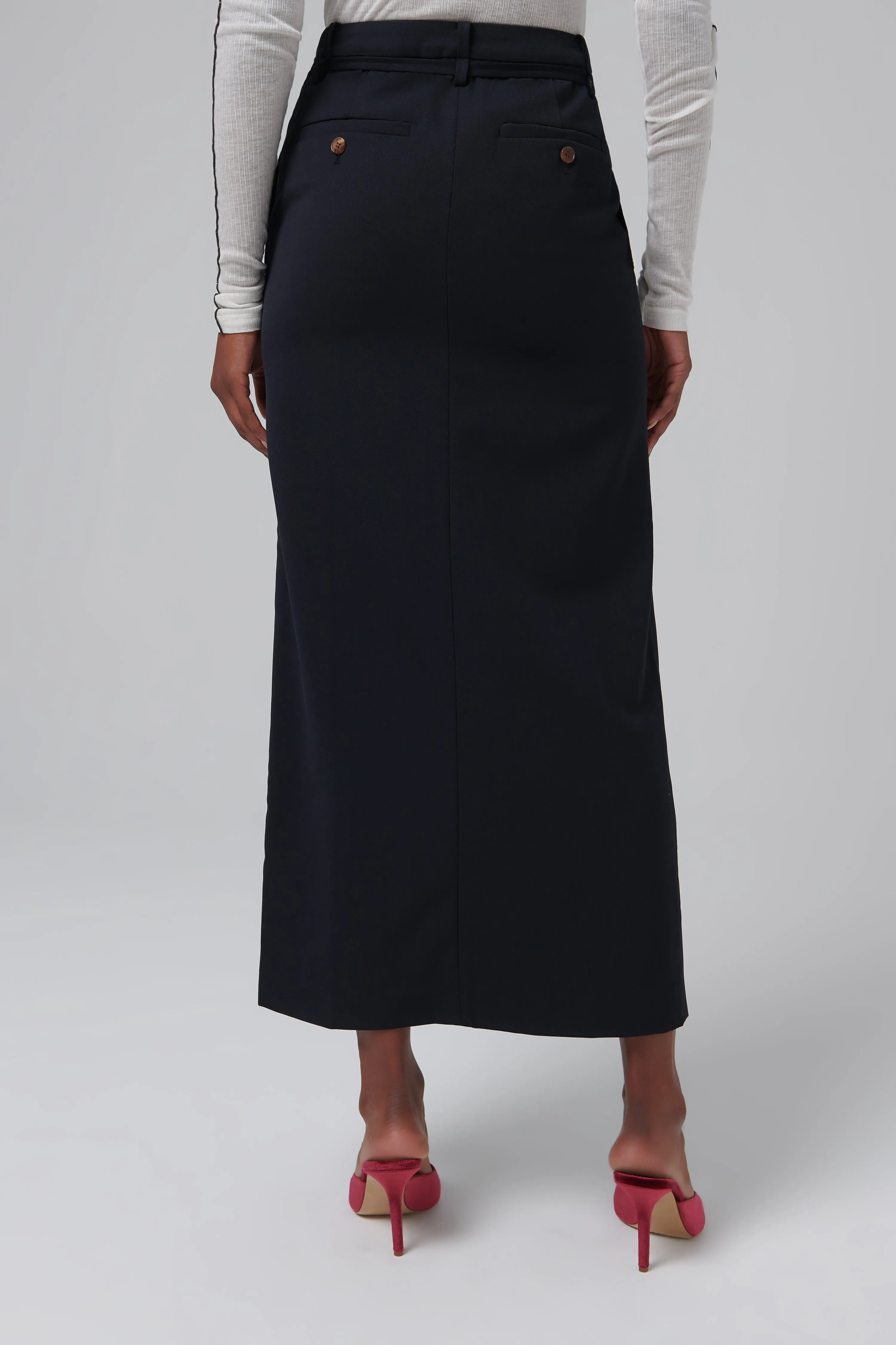 Blue Front Slit Maxi Skirt