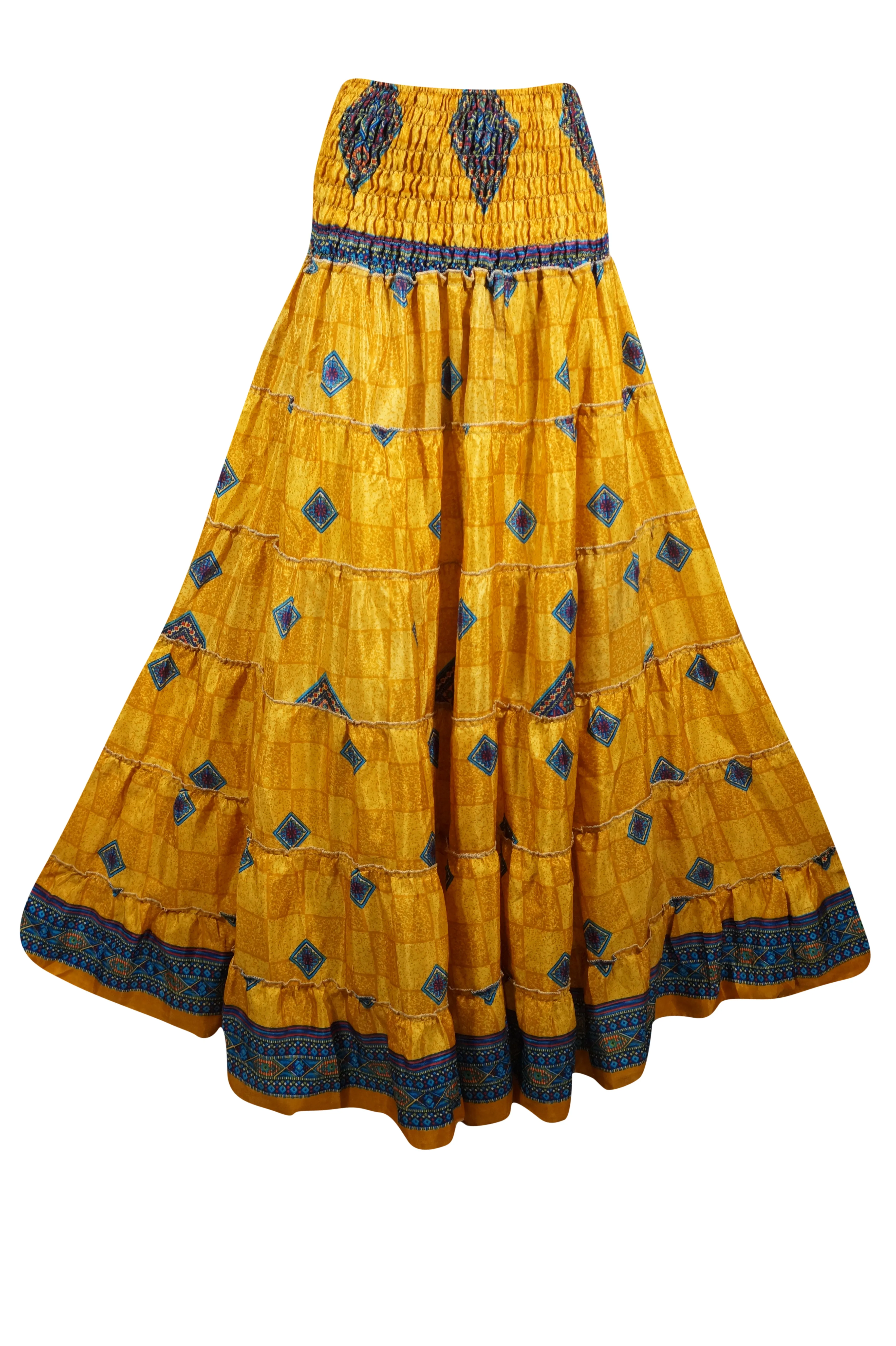 Bohemian Gold Yellow Maxi Skirt Stylish Boho Skirt Dress S/M