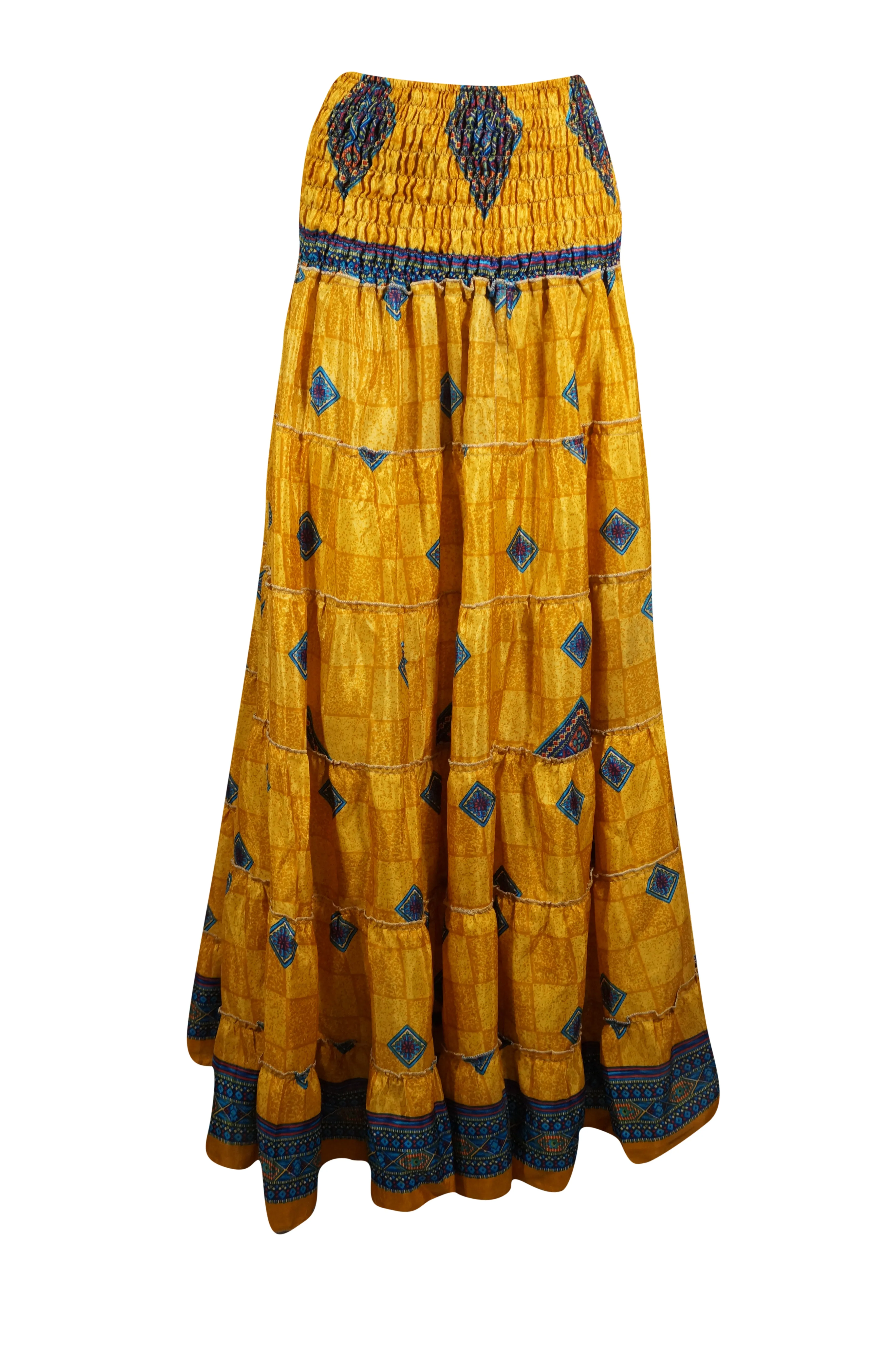 Bohemian Gold Yellow Maxi Skirt Stylish Boho Skirt Dress S/M