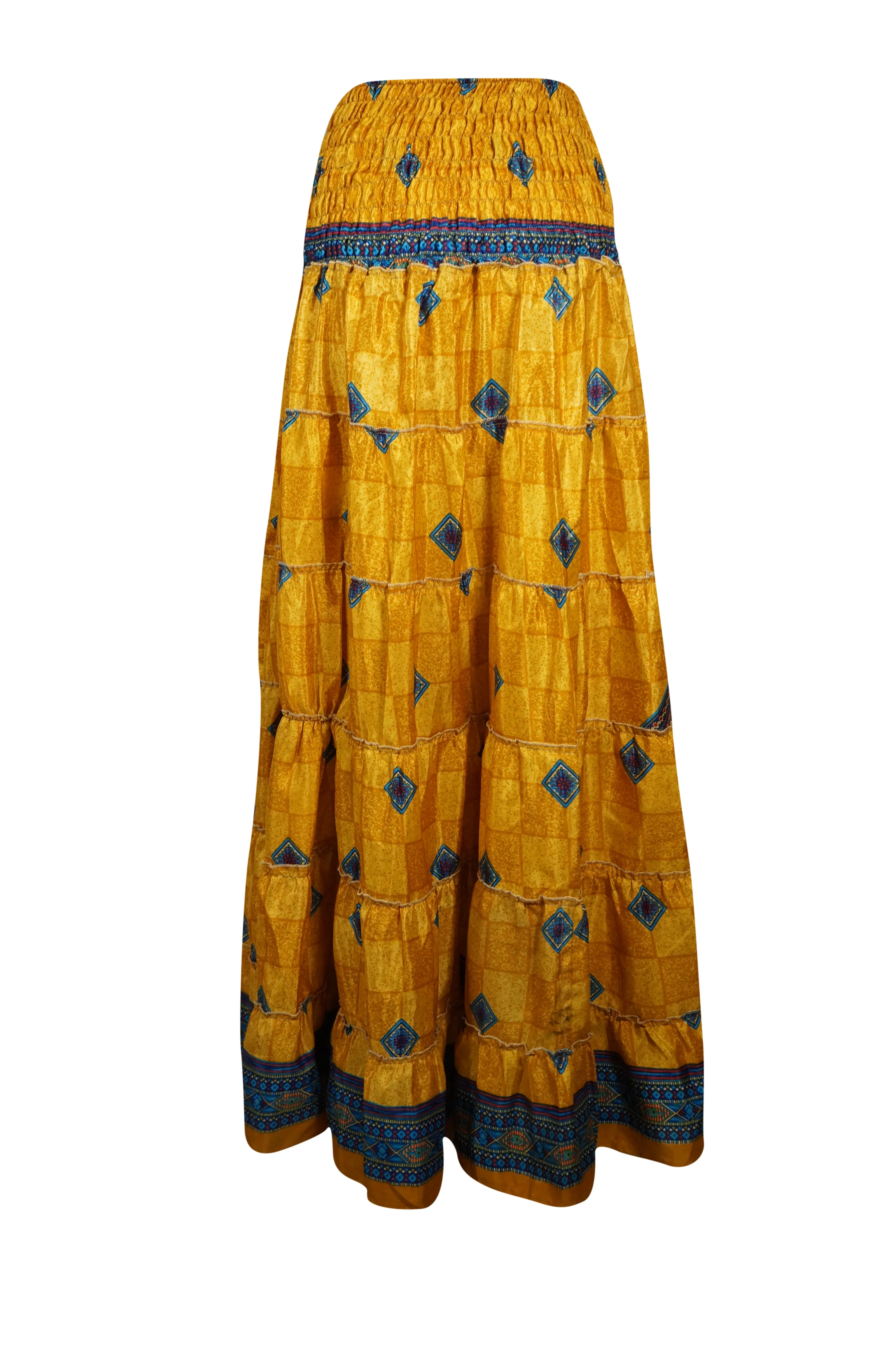 Bohemian Gold Yellow Maxi Skirt Stylish Boho Skirt Dress S/M