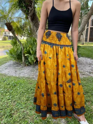 Bohemian Gold Yellow Maxi Skirt Stylish Boho Skirt Dress S/M
