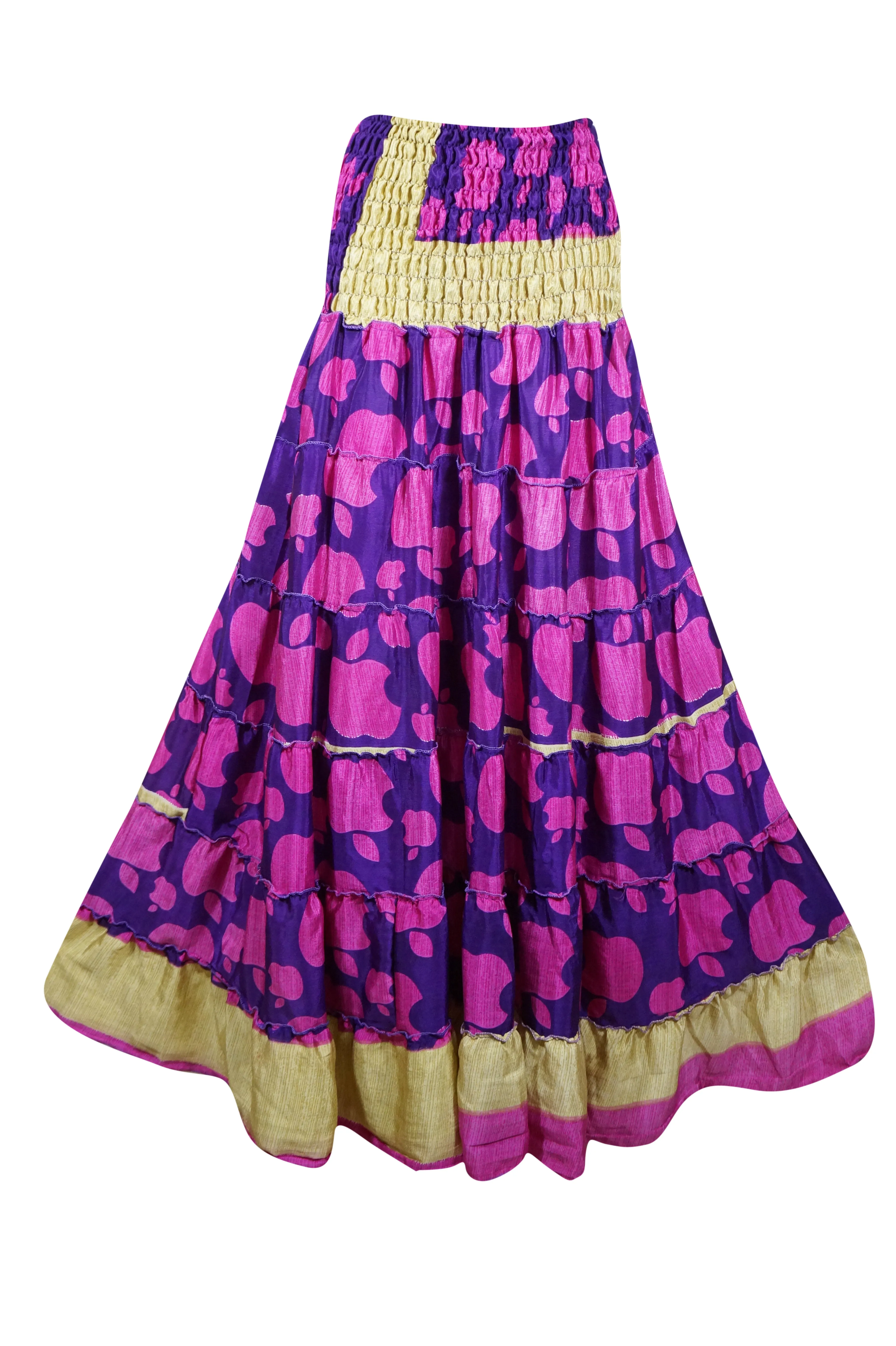 Bohemian Purple Apple Print Beach Maxi Skirt Stylish Boho Skirt Dress S/M