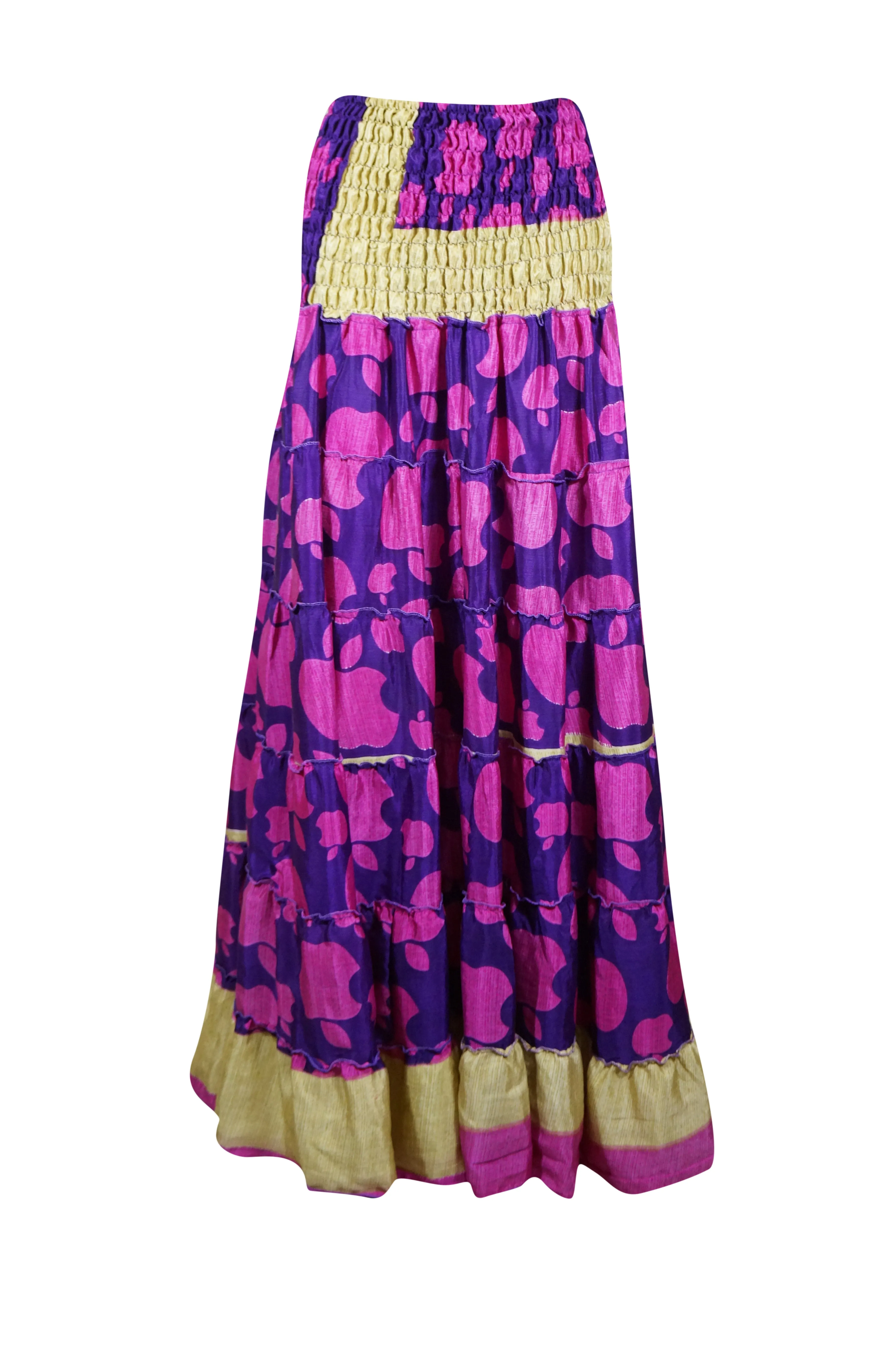 Bohemian Purple Apple Print Beach Maxi Skirt Stylish Boho Skirt Dress S/M