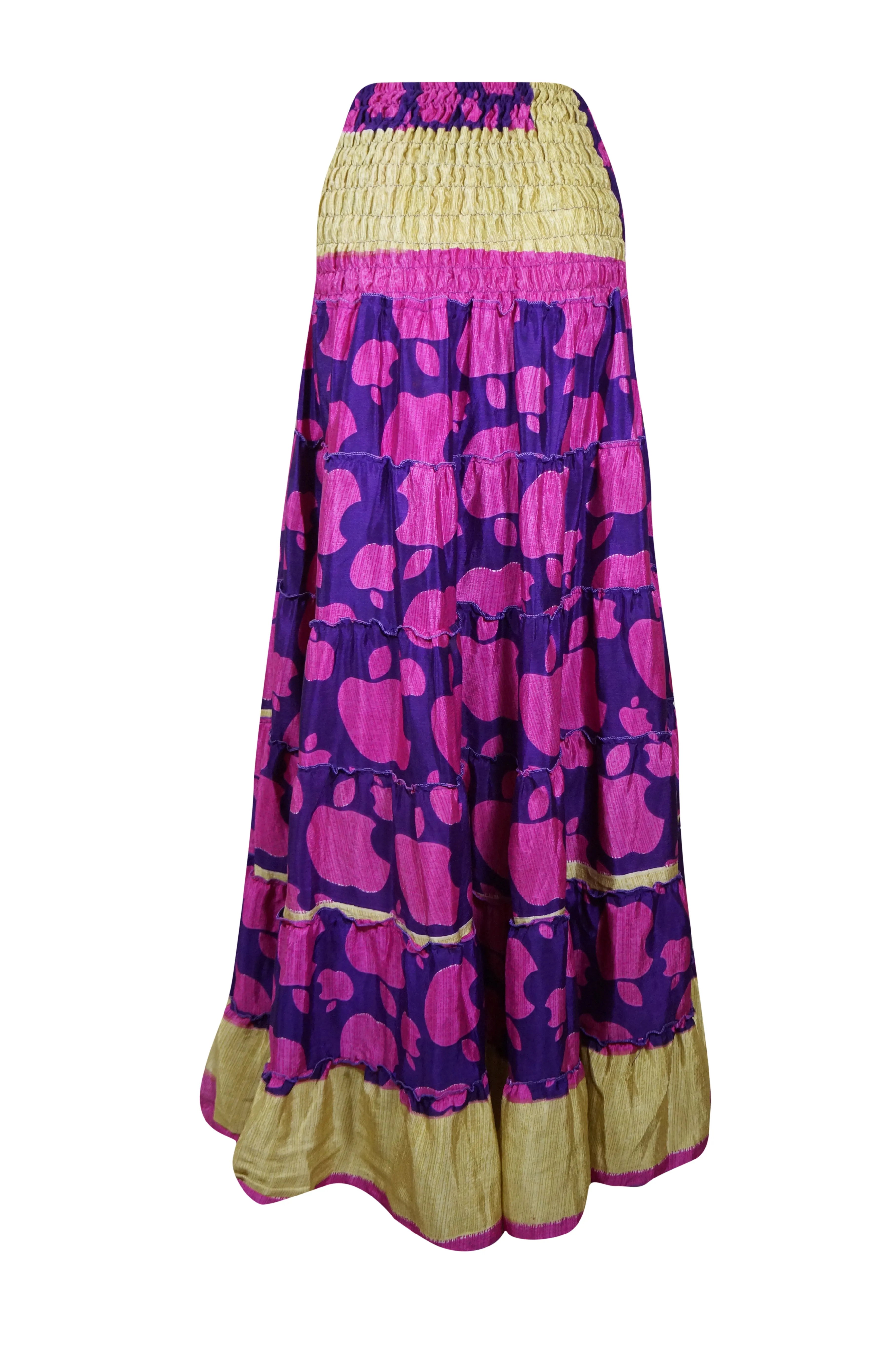 Bohemian Purple Apple Print Beach Maxi Skirt Stylish Boho Skirt Dress S/M