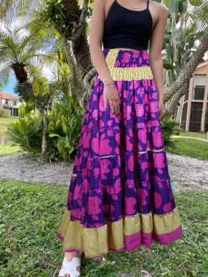 Bohemian Purple Apple Print Beach Maxi Skirt Stylish Boho Skirt Dress S/M