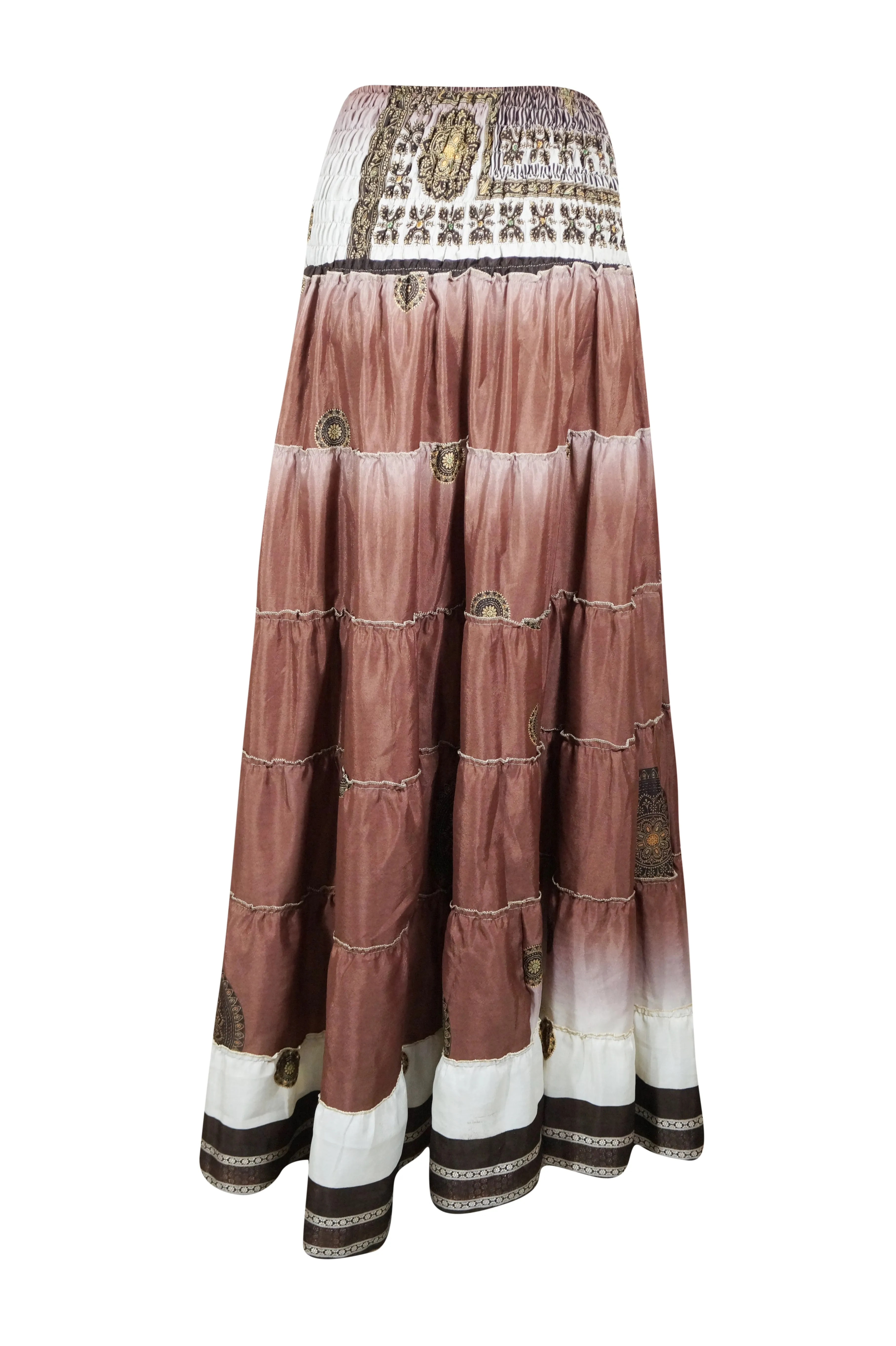 Bohemian Skirt  Caramel  Floral Summer Beach Maxi Skirt Stylish Boho Skirt Dress S/M