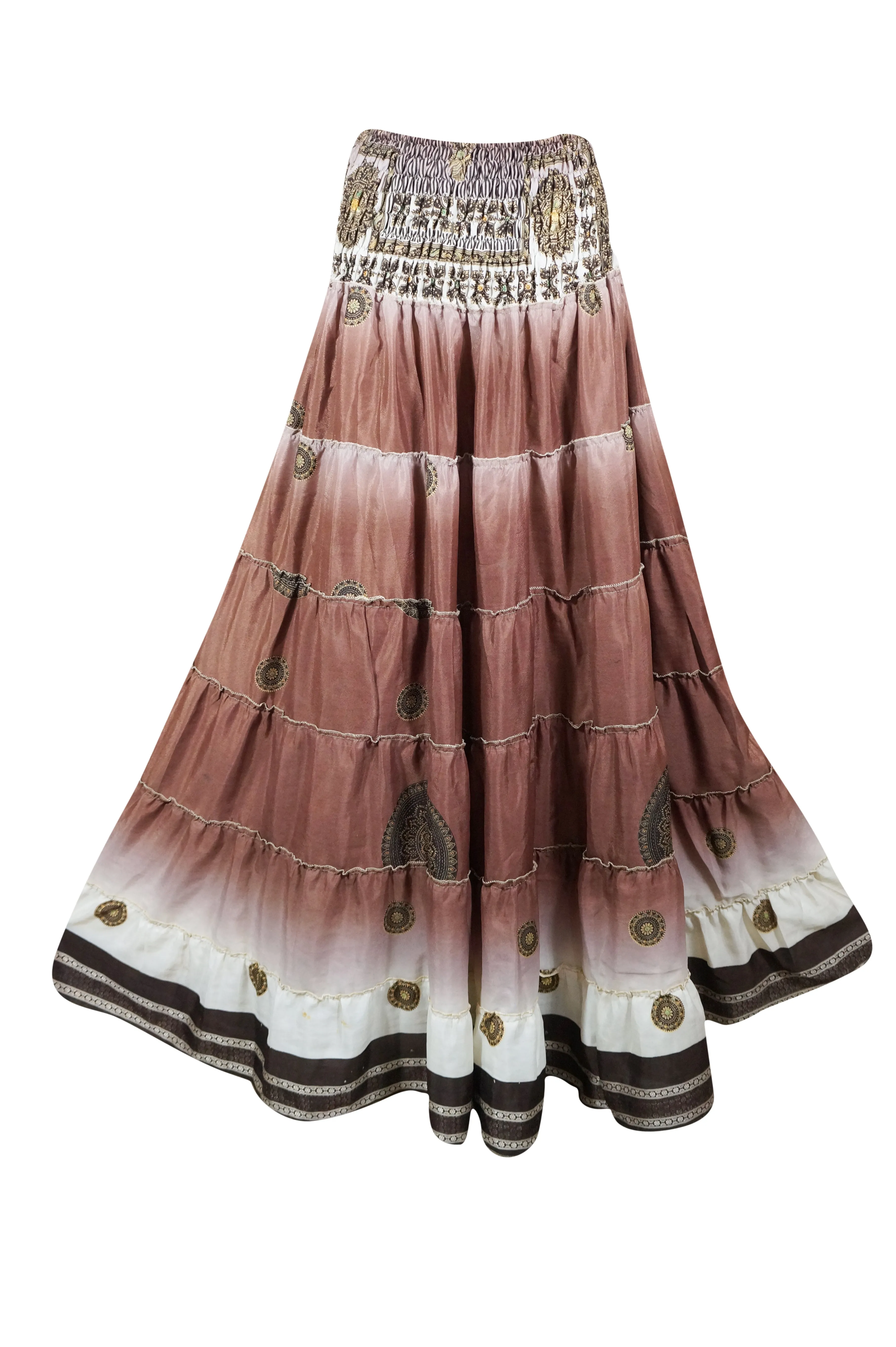 Bohemian Skirt  Caramel  Floral Summer Beach Maxi Skirt Stylish Boho Skirt Dress S/M