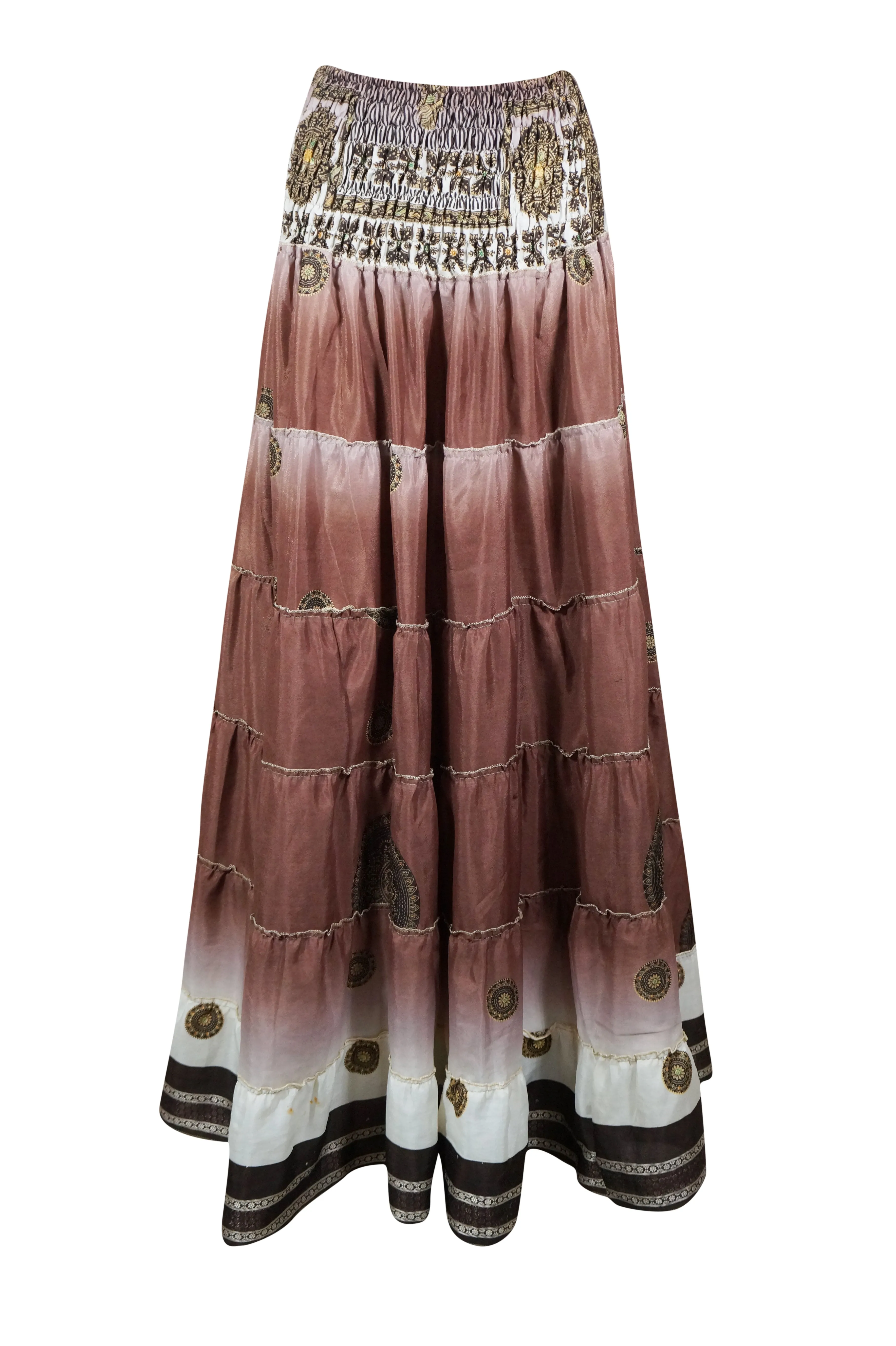 Bohemian Skirt  Caramel  Floral Summer Beach Maxi Skirt Stylish Boho Skirt Dress S/M