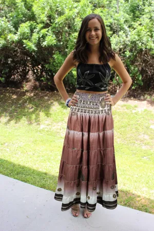 Bohemian Skirt  Caramel  Floral Summer Beach Maxi Skirt Stylish Boho Skirt Dress S/M