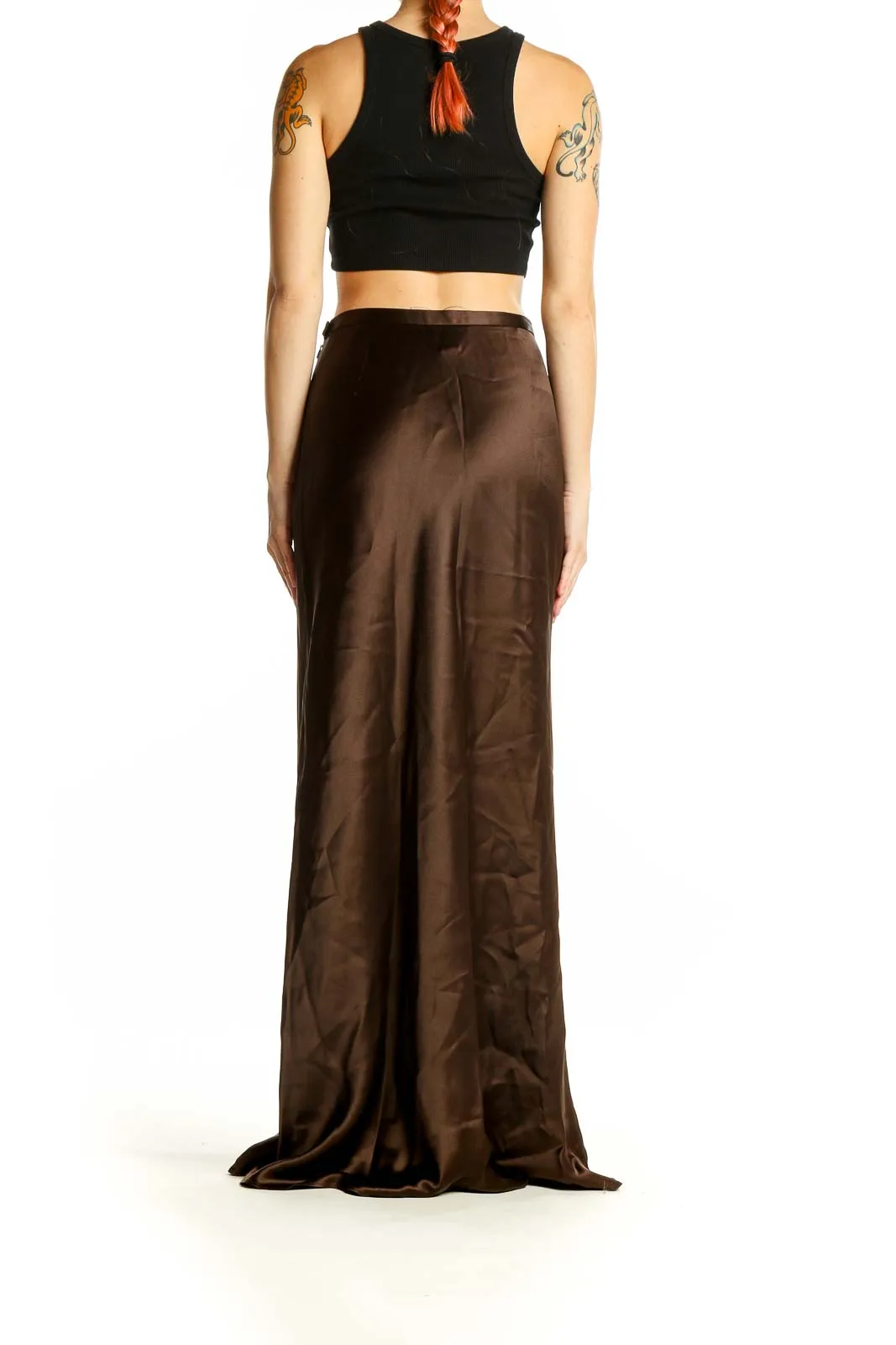 Brown Satin Maxi Skirt