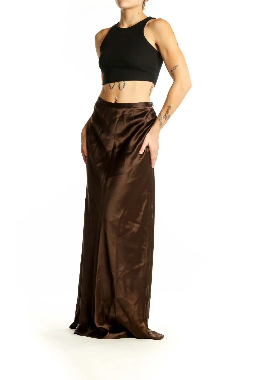 Brown Satin Maxi Skirt