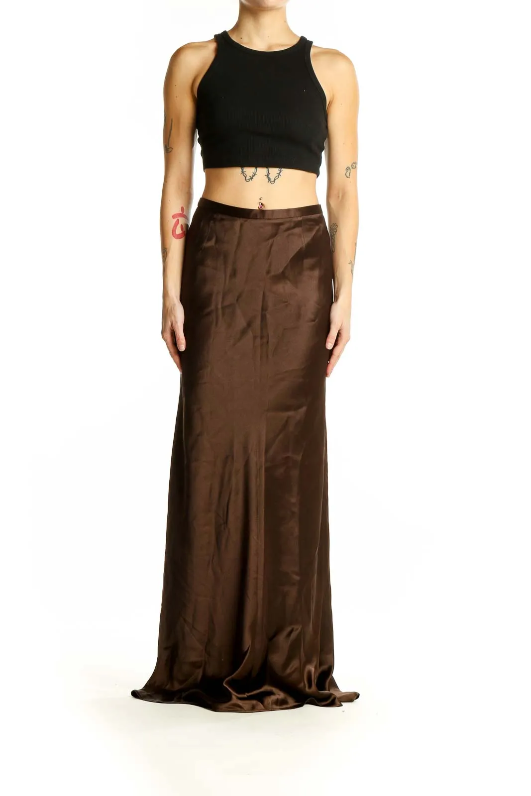 Brown Satin Maxi Skirt