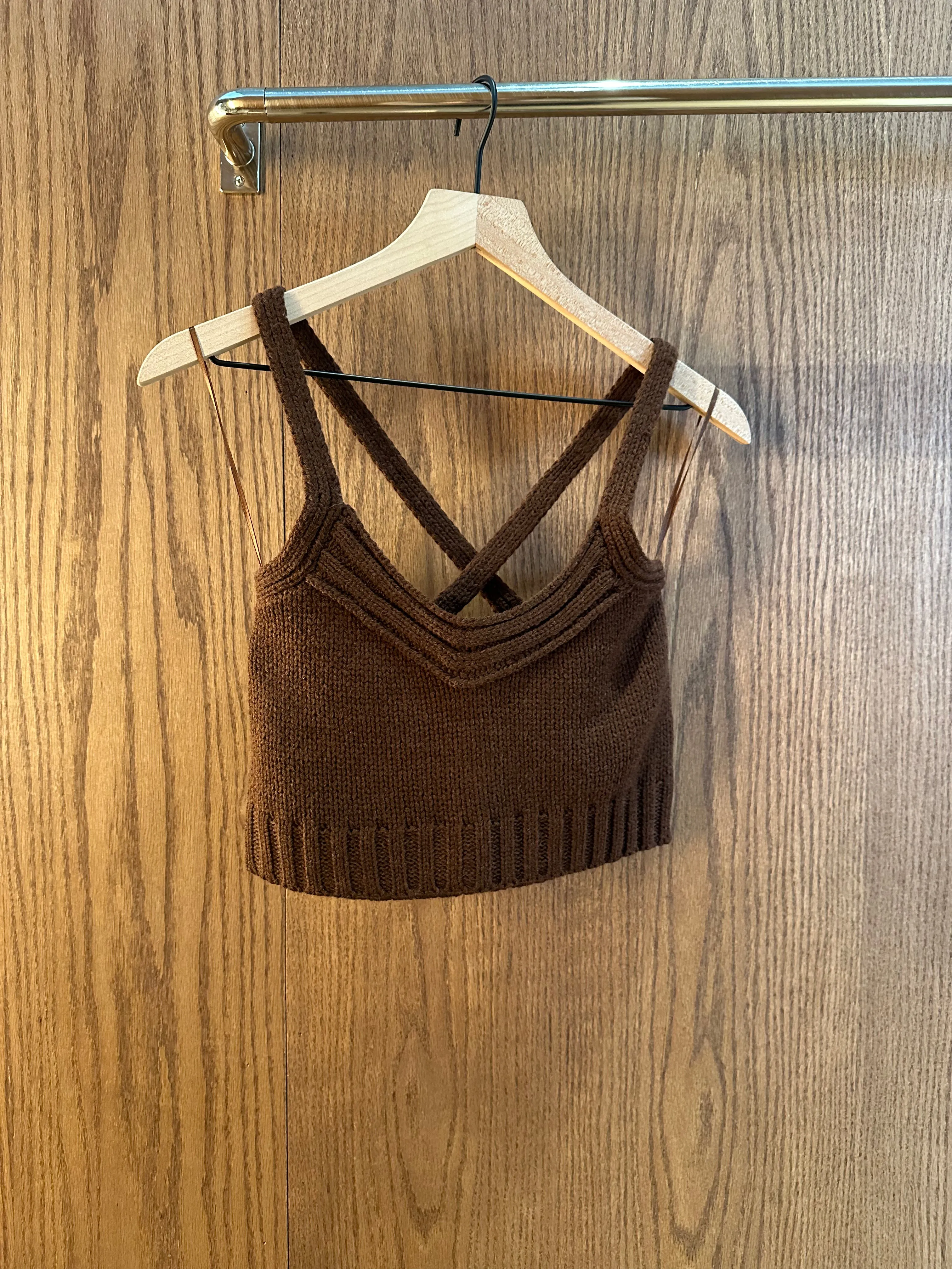 Brown Sweater Cross Back Tank