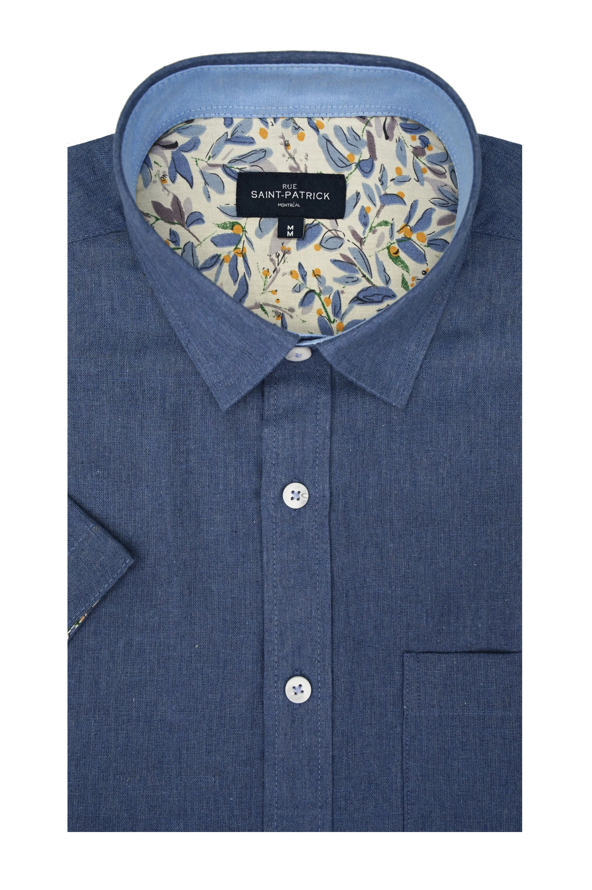 Buckinghamshire Linen Blend Short Sleeve Shirt in Denim Blue