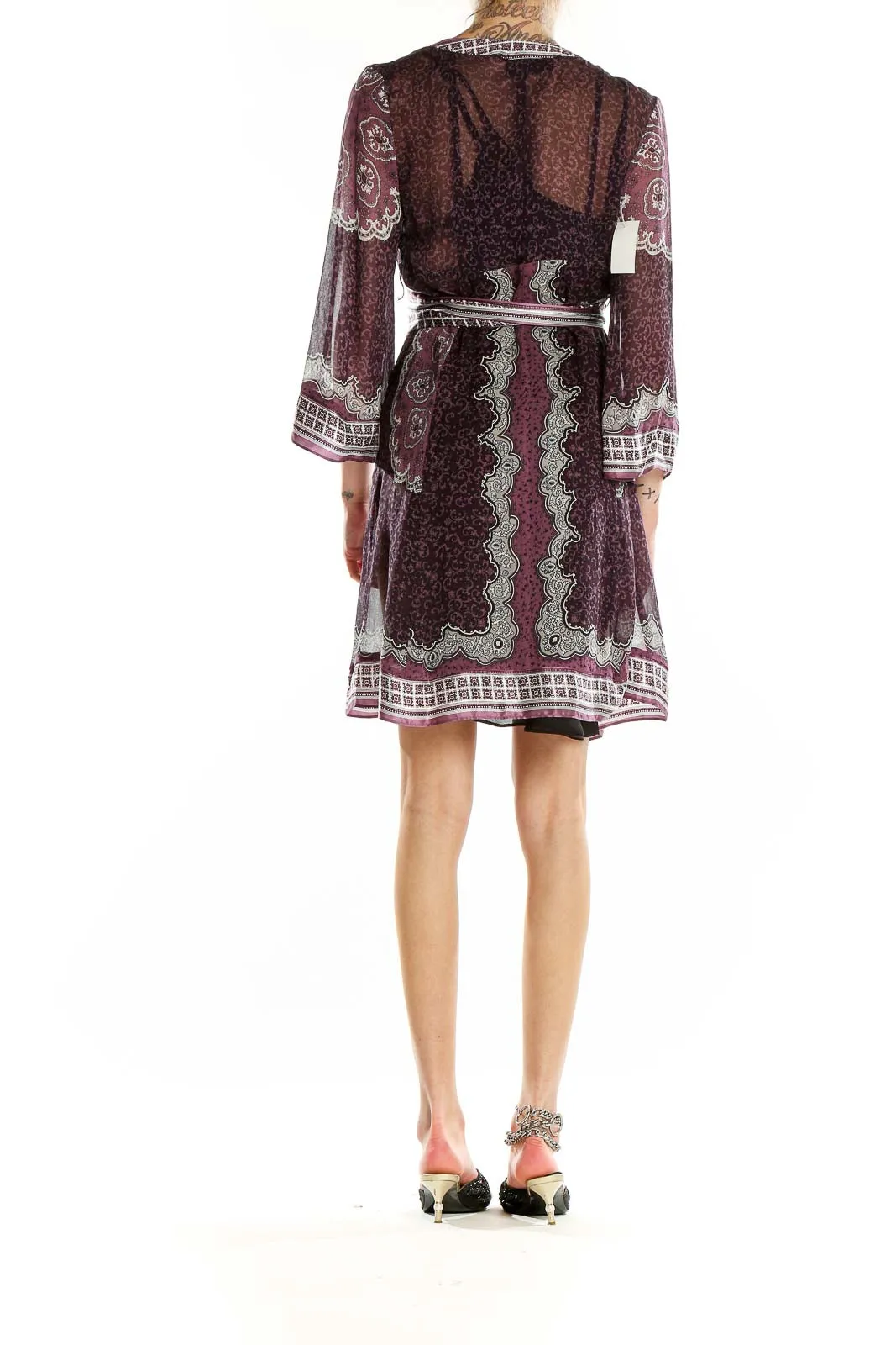 Burgundy Paisley Print Wrap Dress
