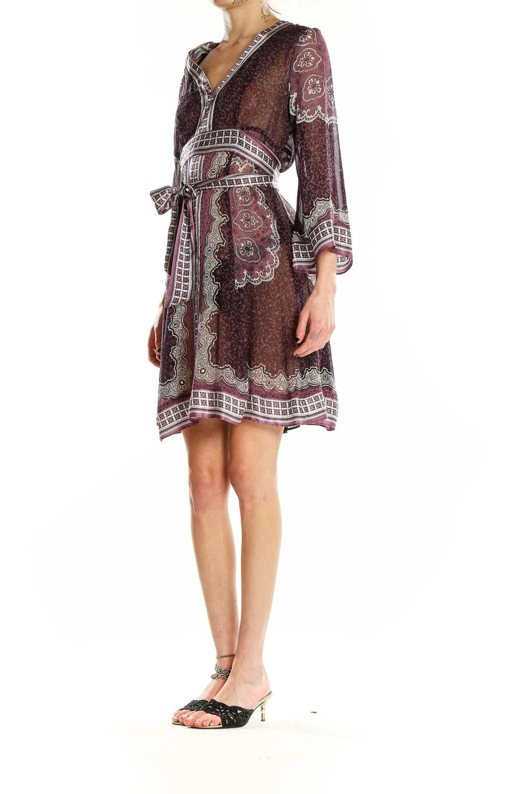 Burgundy Paisley Print Wrap Dress