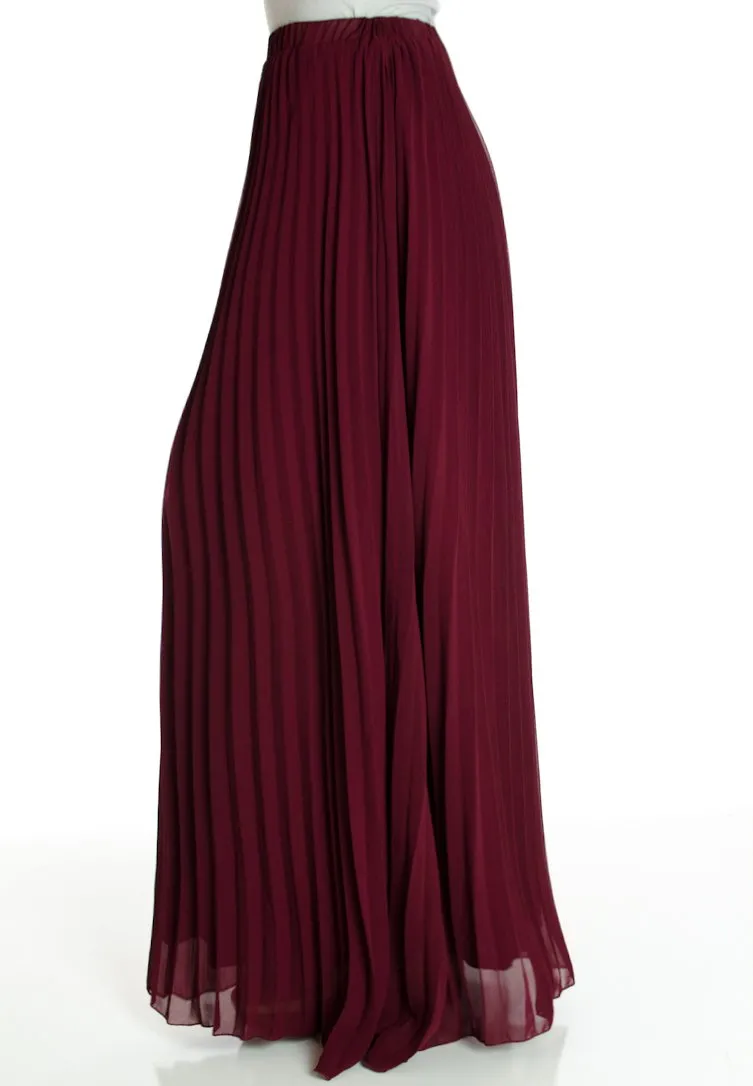 Burgundy pleated Maxi Skirt