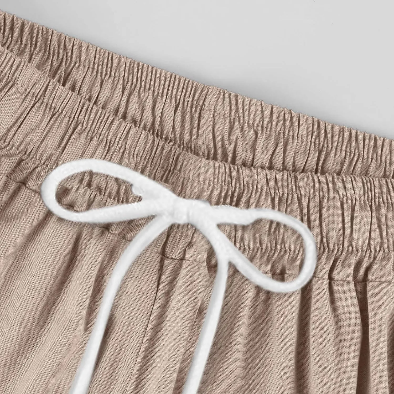 Capri Linen Pants for Women Cropped Elastic Waist Pants Cotton Ankle Lounge Pants Summer Casual Pants with Pockets
