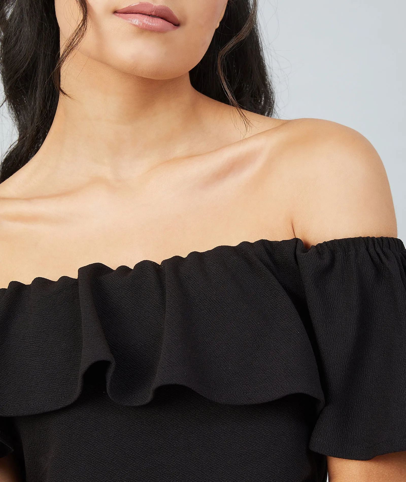 Chimpaaanzee Women Black Off Shoulder Bodycon Crop Top