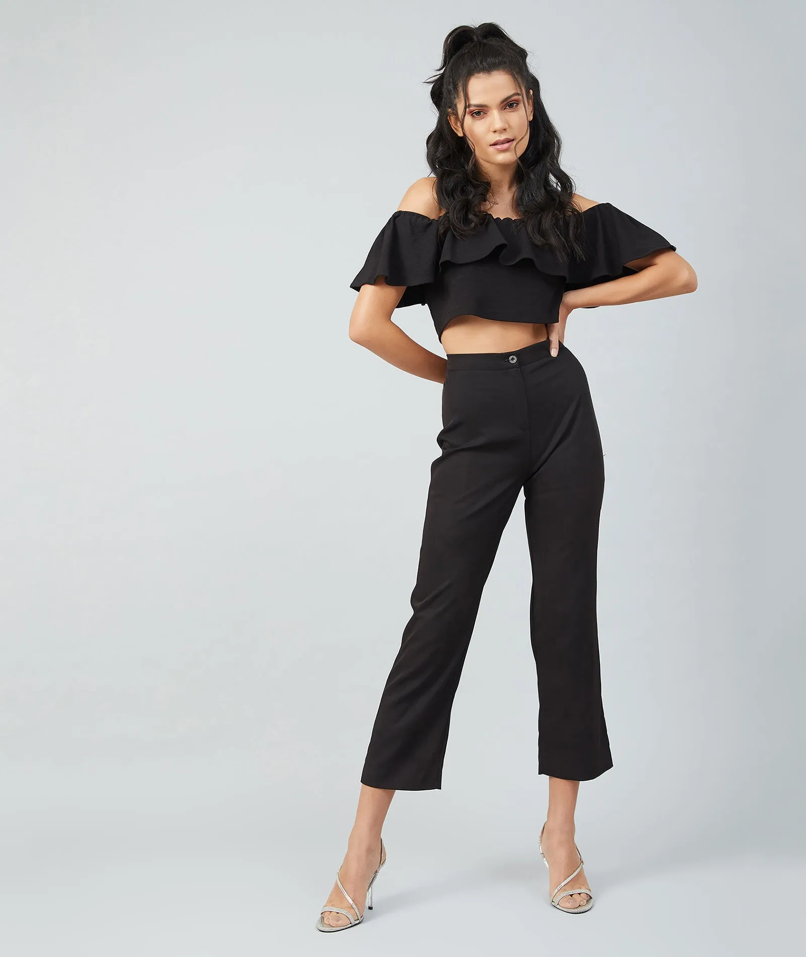 Chimpaaanzee Women Black Off Shoulder Bodycon Crop Top