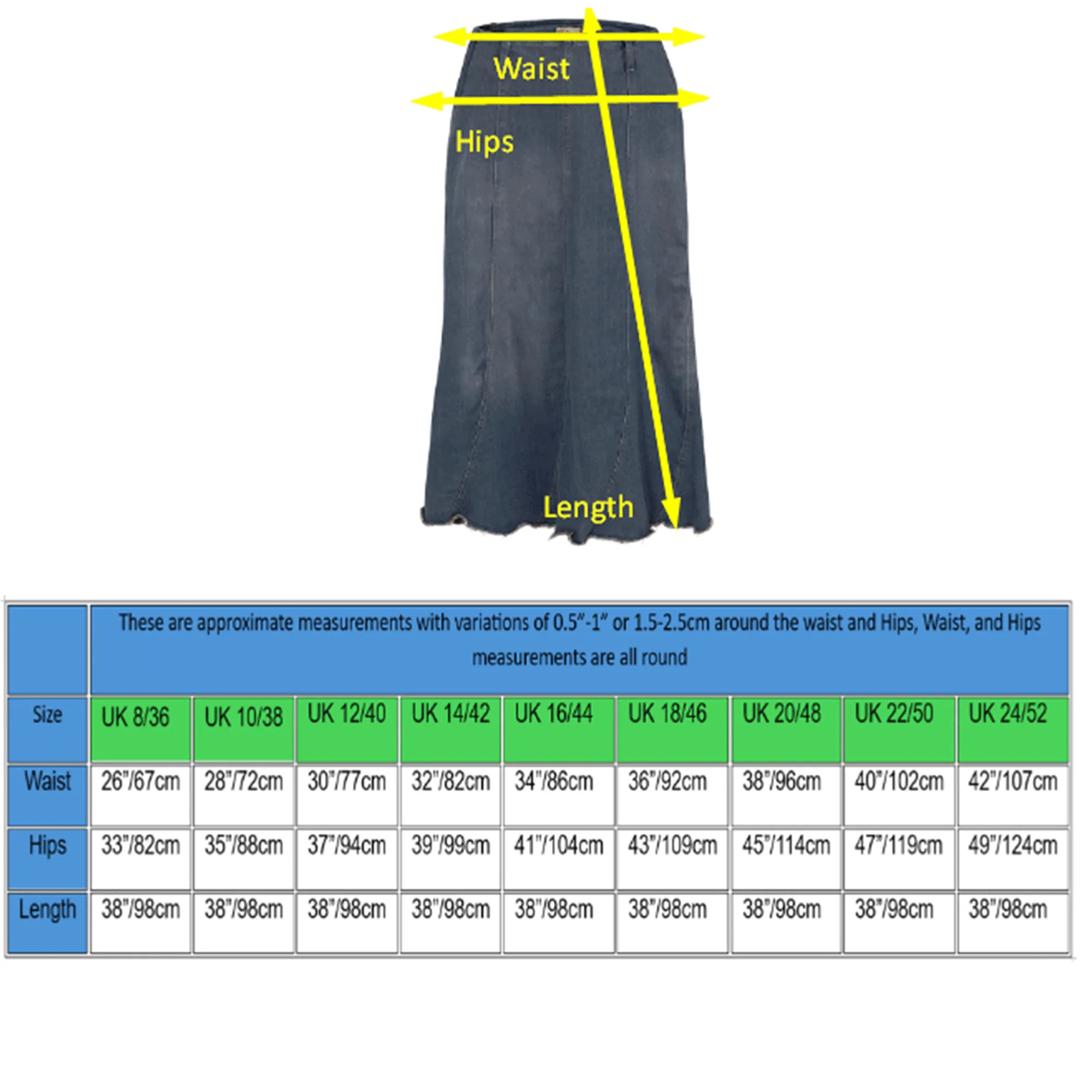 Clove Jeans Women A-Line Skirt Denim Long Maxi Skirts Plus Size Skirt 14-24