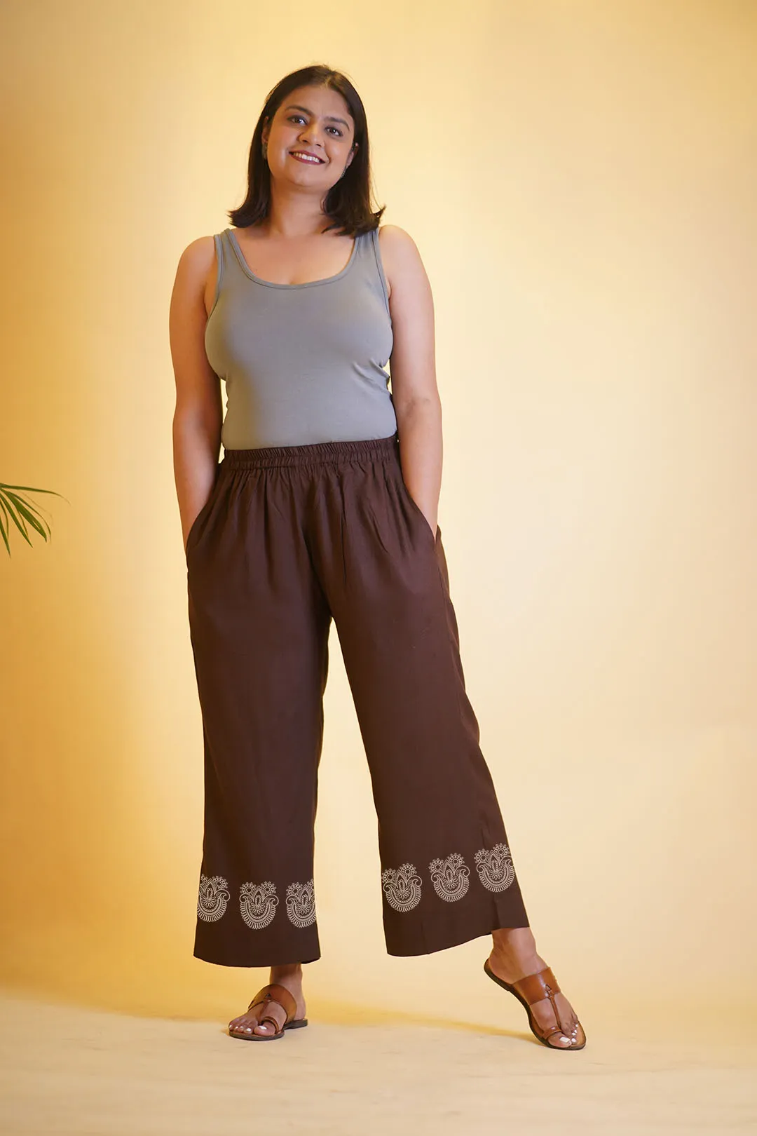 Coffee Rayon PrintedPalazzoPants - MochaHeritage