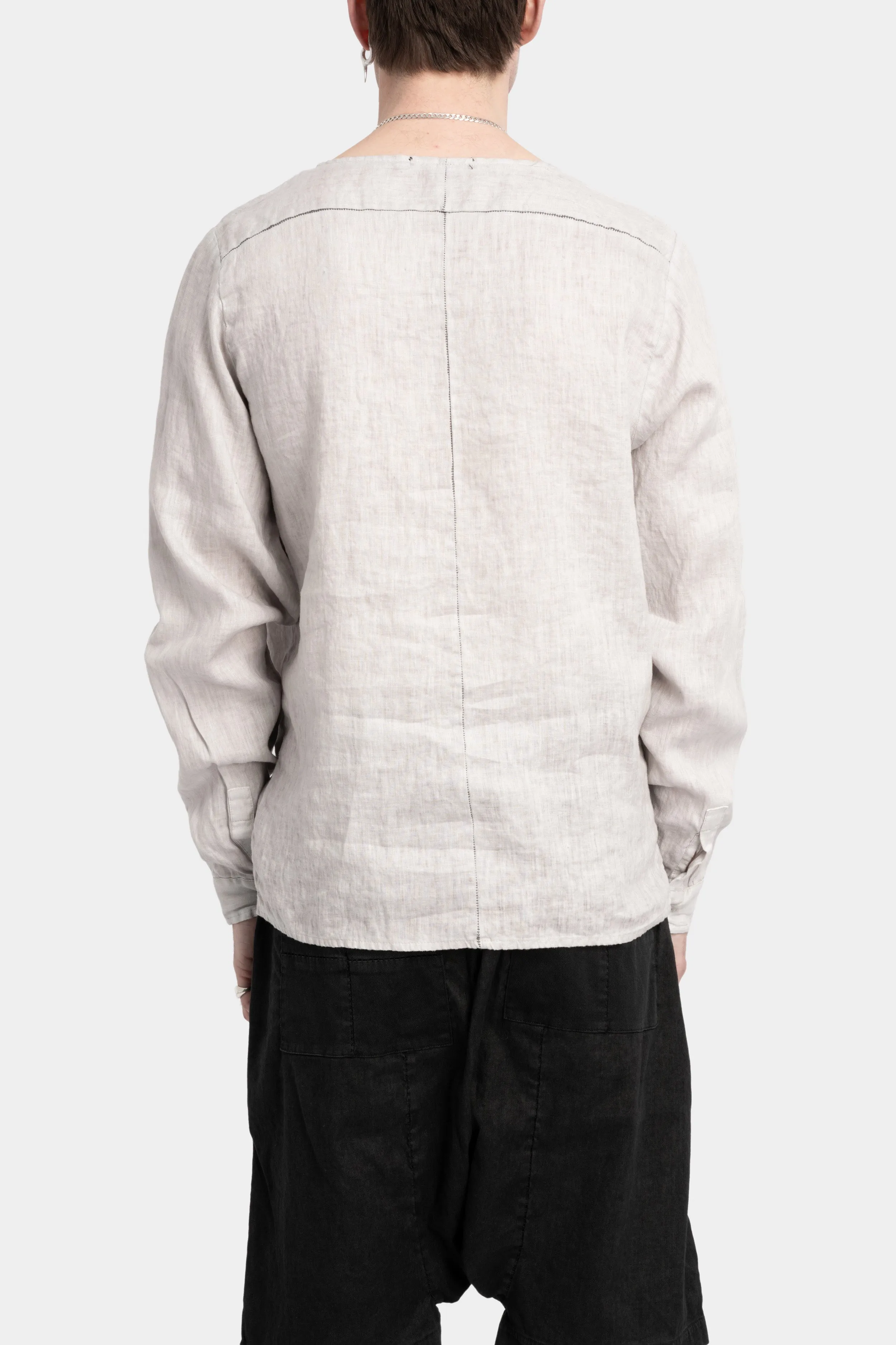 Collarless linen shirt, Light grey