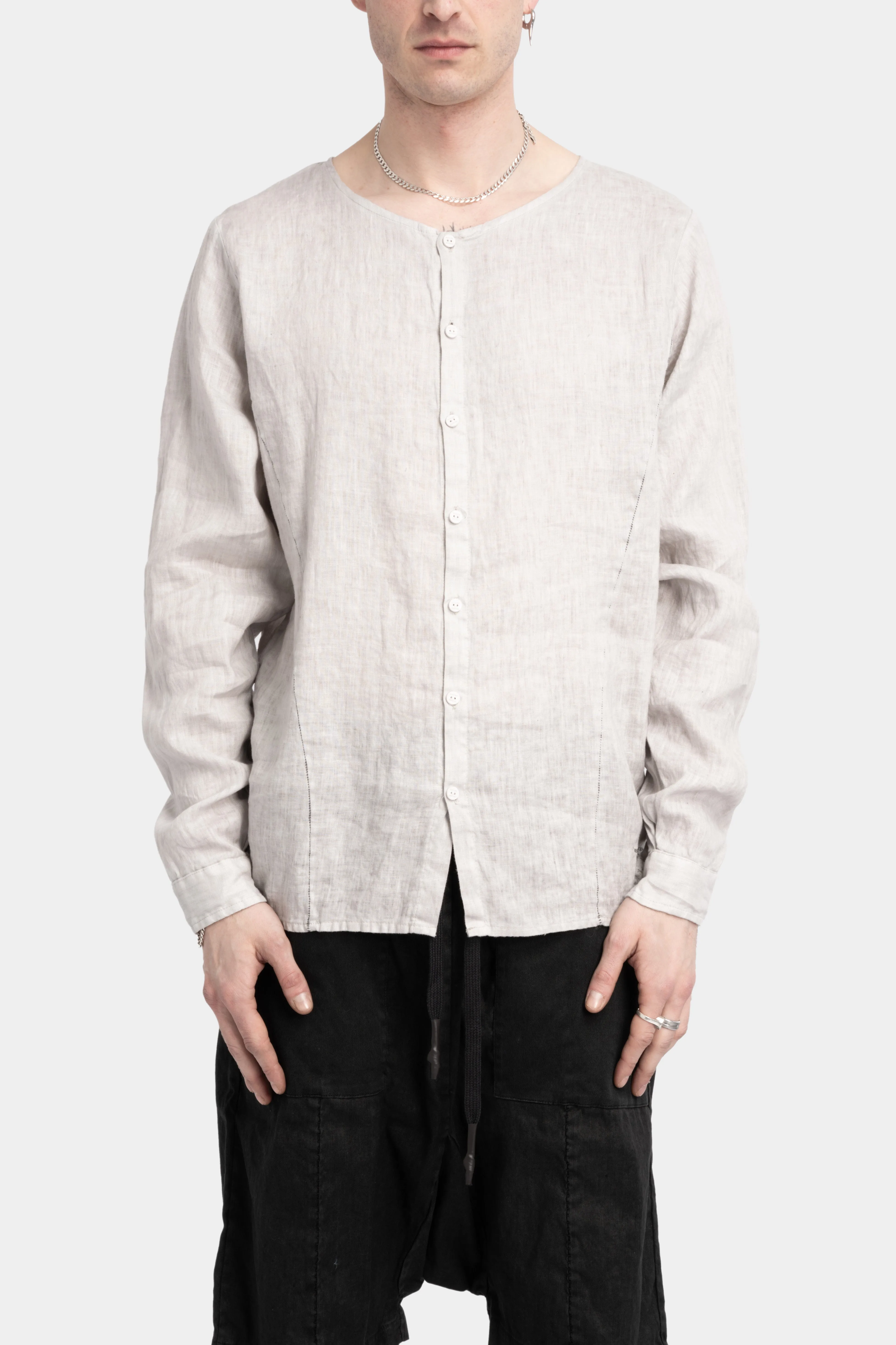 Collarless linen shirt, Light grey
