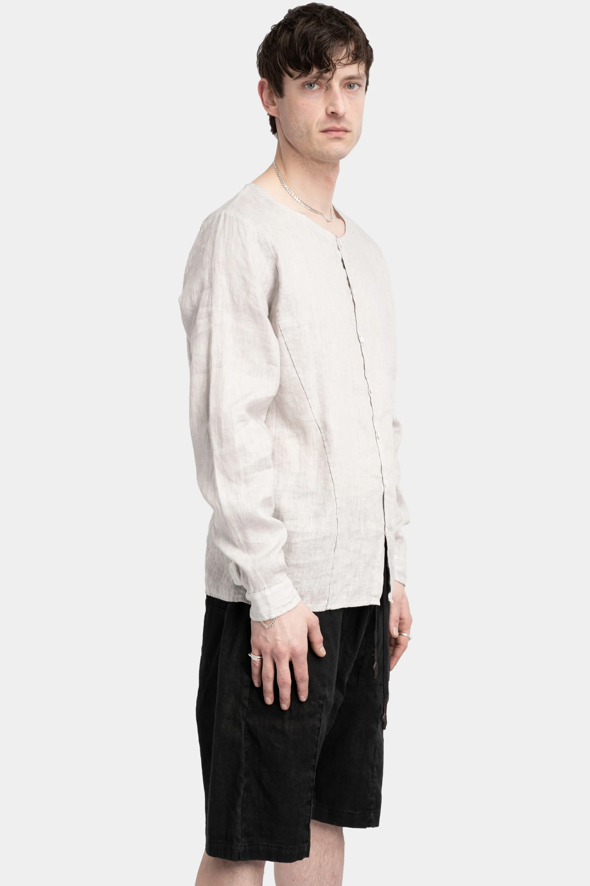 Collarless linen shirt, Light grey