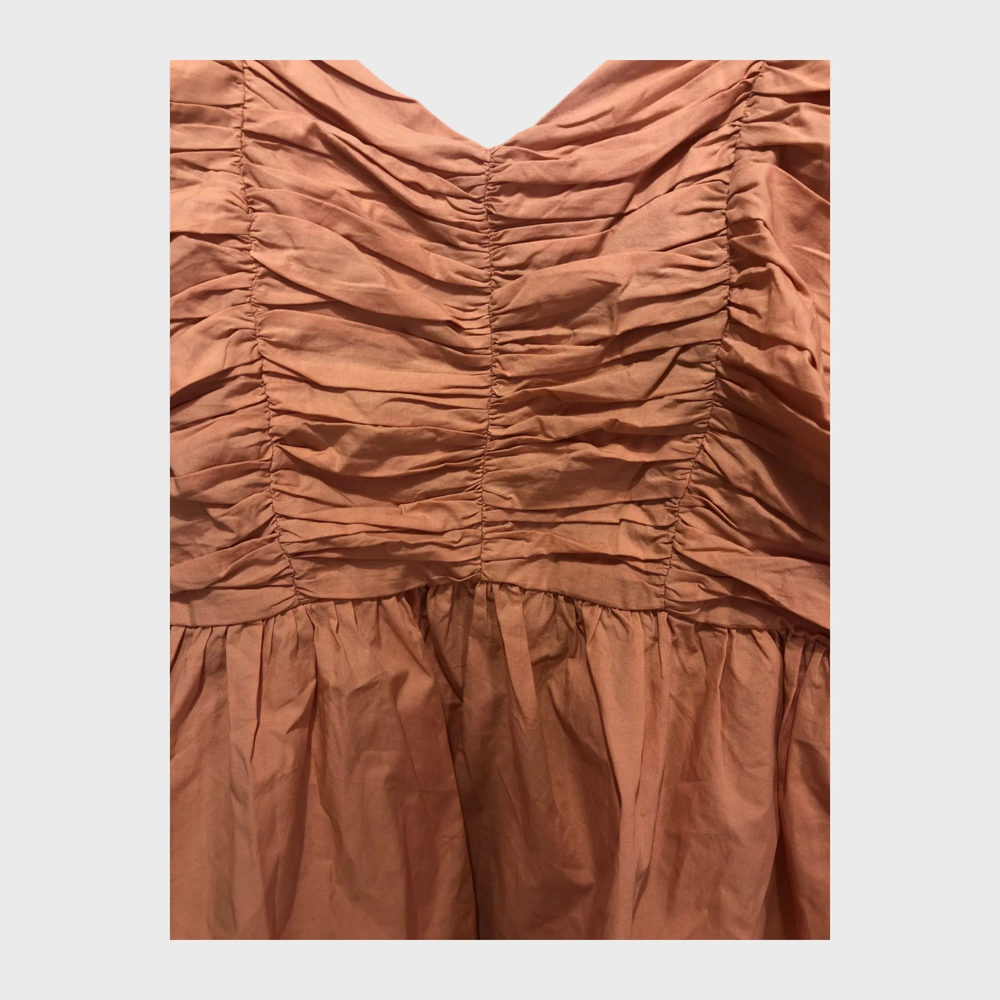 Coral Ruched Smocked Puff Sleeve Top