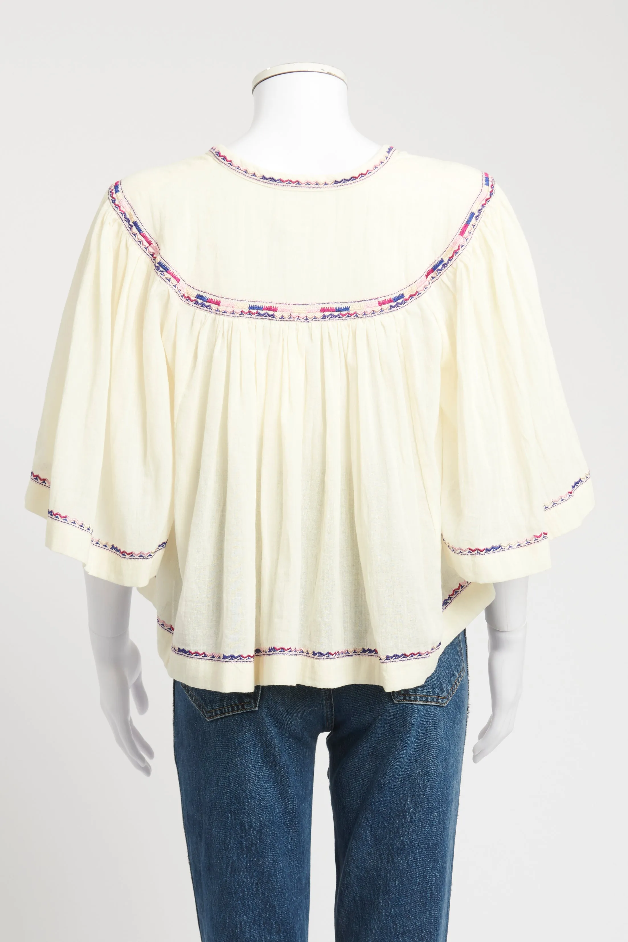 Cream Round Neck Smock Preowned Top