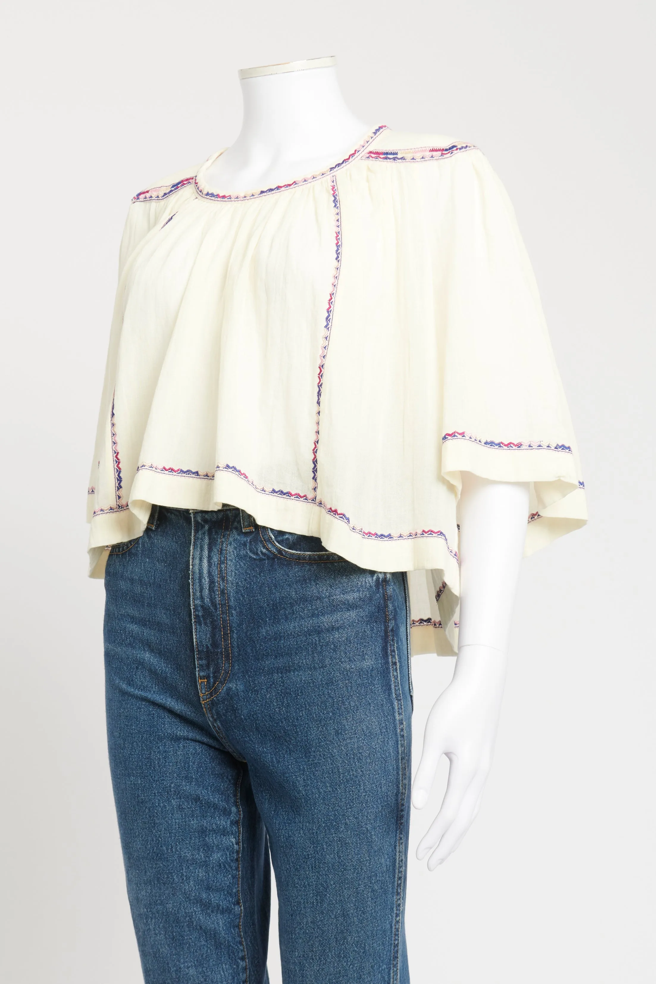 Cream Round Neck Smock Preowned Top