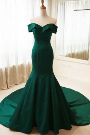 Dark Green Off the Shoulder Mermaid Prom Dress Sexy Long Evening Dresses