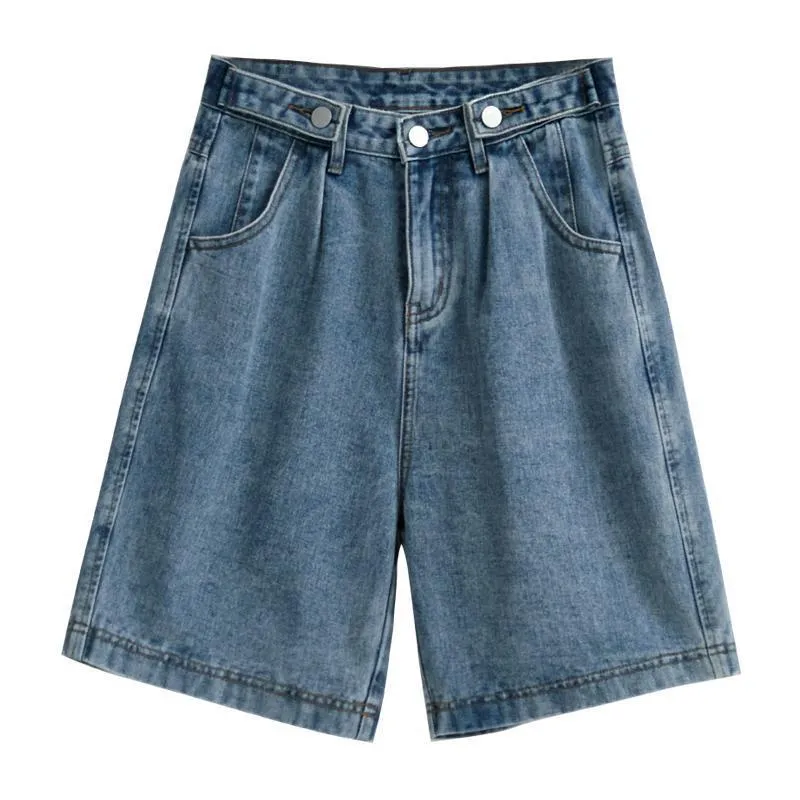 Denim Shorts Women Bermuda Summer Loose Korean High Waist Slim Look Elastic Straight Wide Leg Pants INS Bermuda Shorts