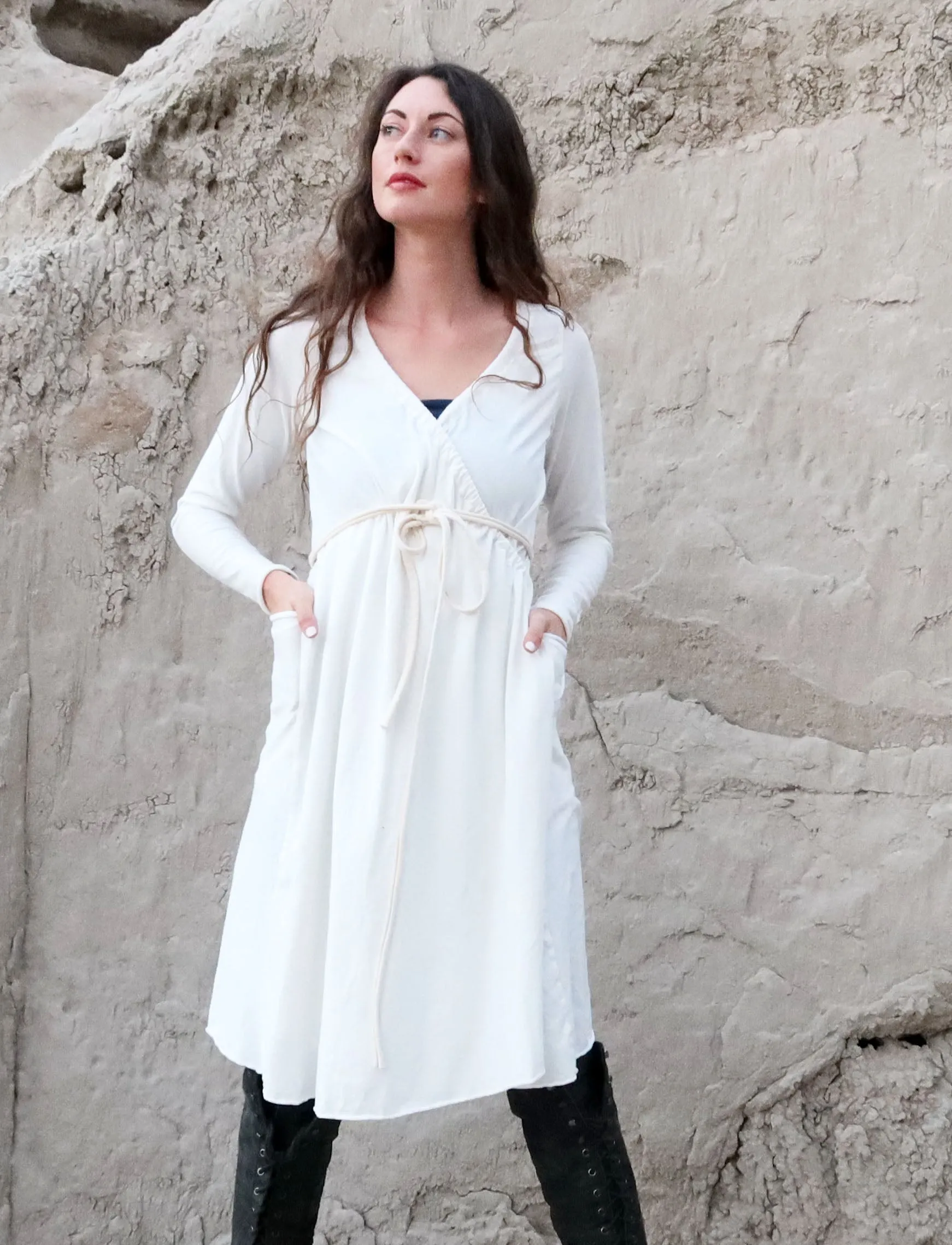 Drawstring Wrap Perfect Pockets Short Dress