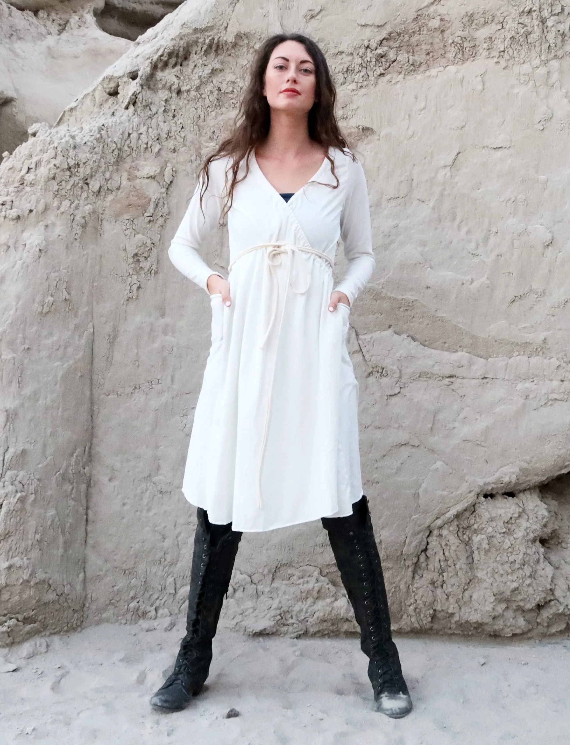 Drawstring Wrap Perfect Pockets Short Dress