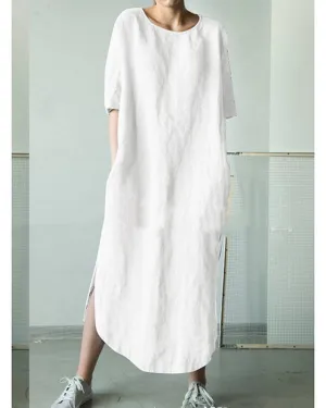 Dunnmall Women's Shift Dress Midi Dress - Short Sleeve Solid Color Summer Hot Casual Loose White Black Khaki Green Dark Gray Gray Light Blue S M L XL XXL 3XL 4XL 5XL