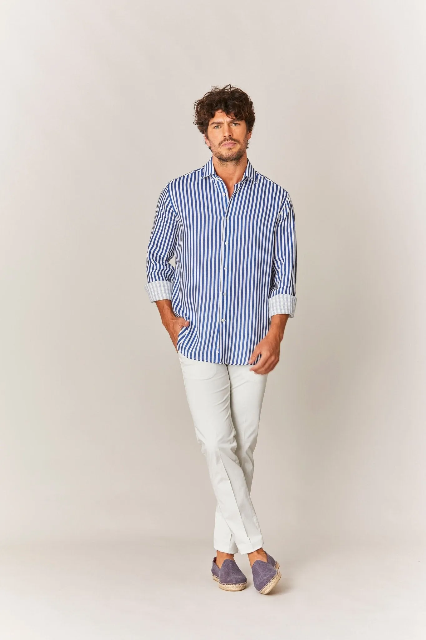 electric blue stripes shirt