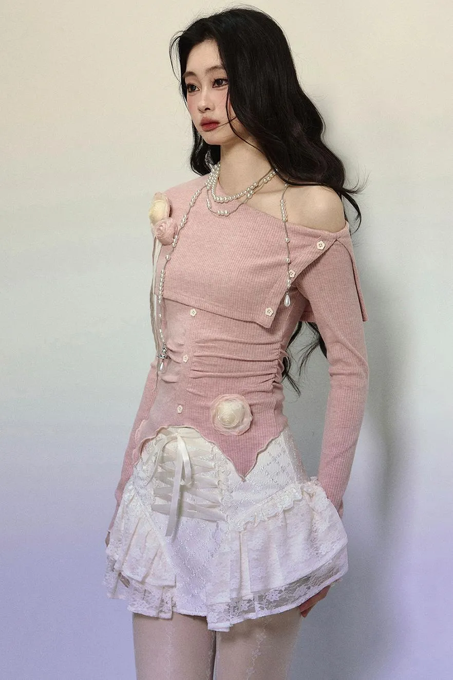 Embroidered Off-Shoulder Knit Top