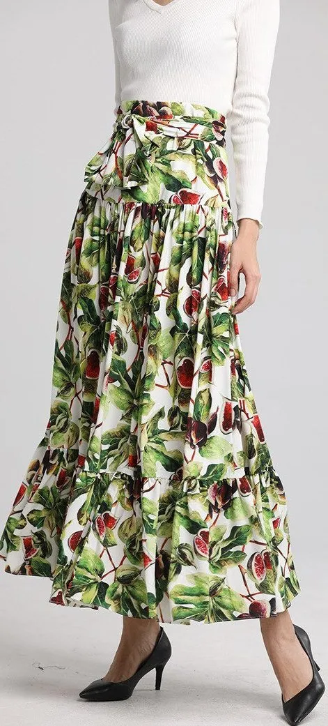 Fig Print Maxi Skirt