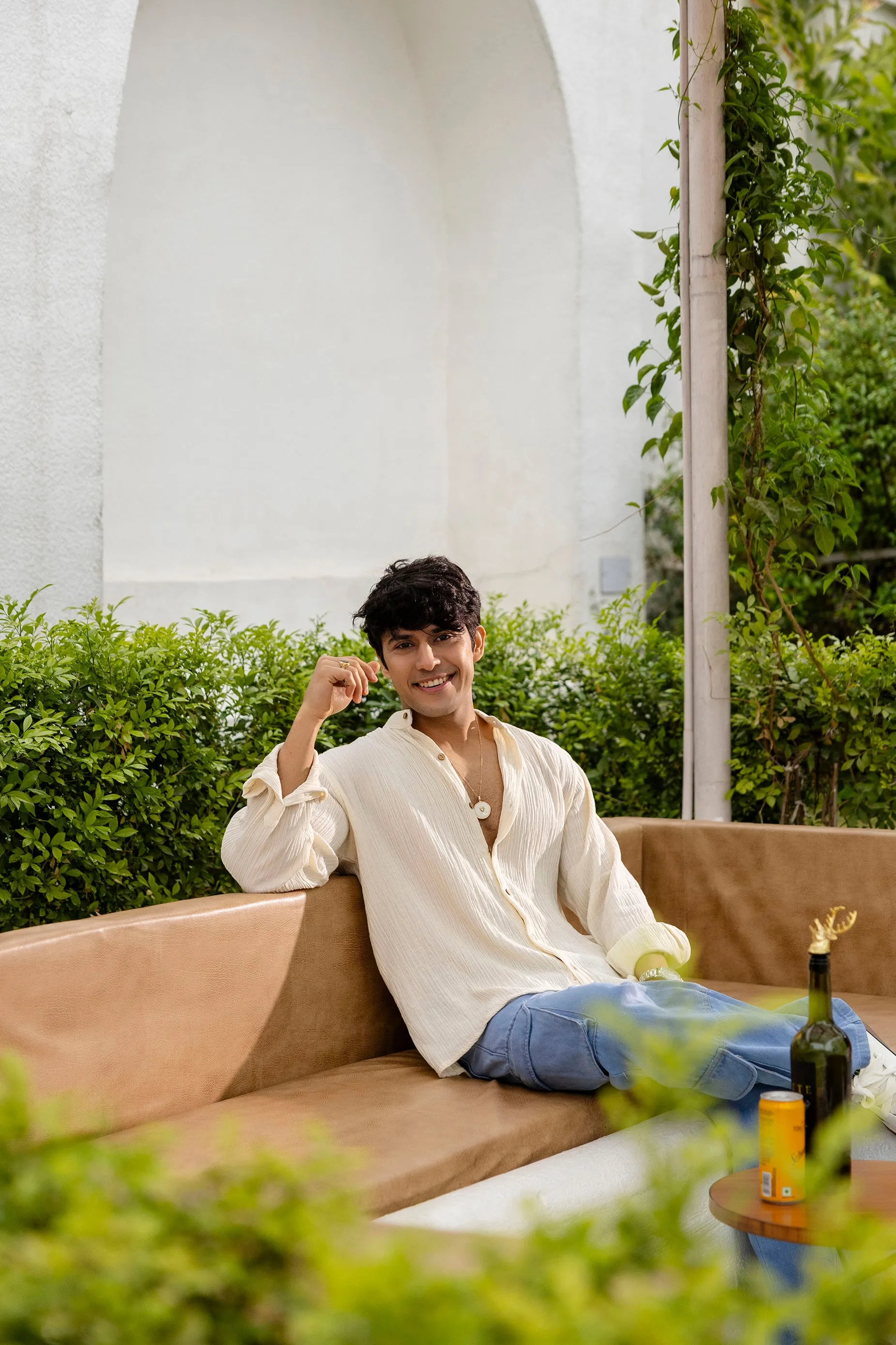 Firangi Yarn Relaxed Fit Solid Cotton Linen Blend Men's Shirt - Off White