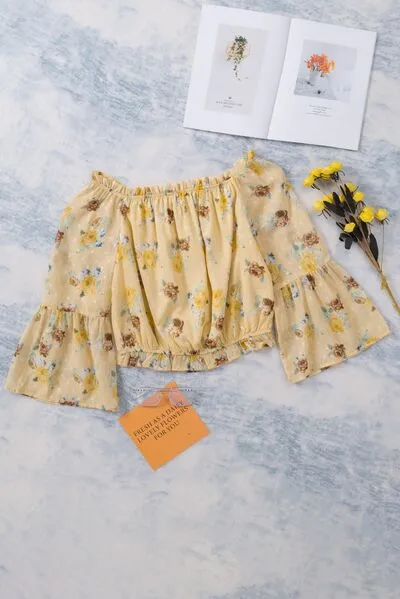 Floral Off-Shoulder Ruffle Hem Top