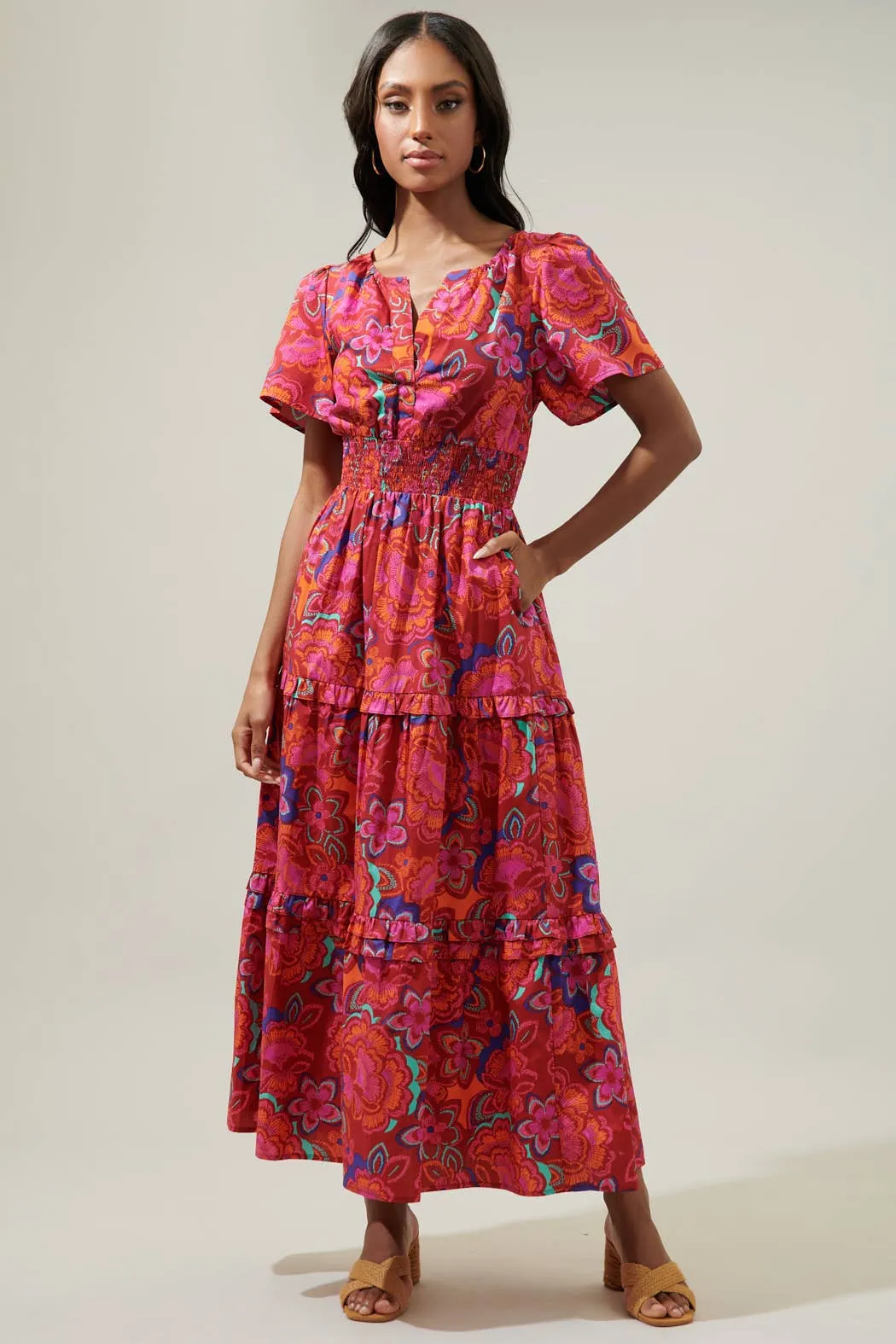 Floral palmer poplin maxi dress-CLEARANCE