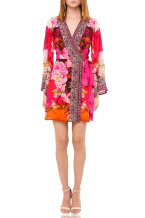 Floral Print Short Wrap Dress