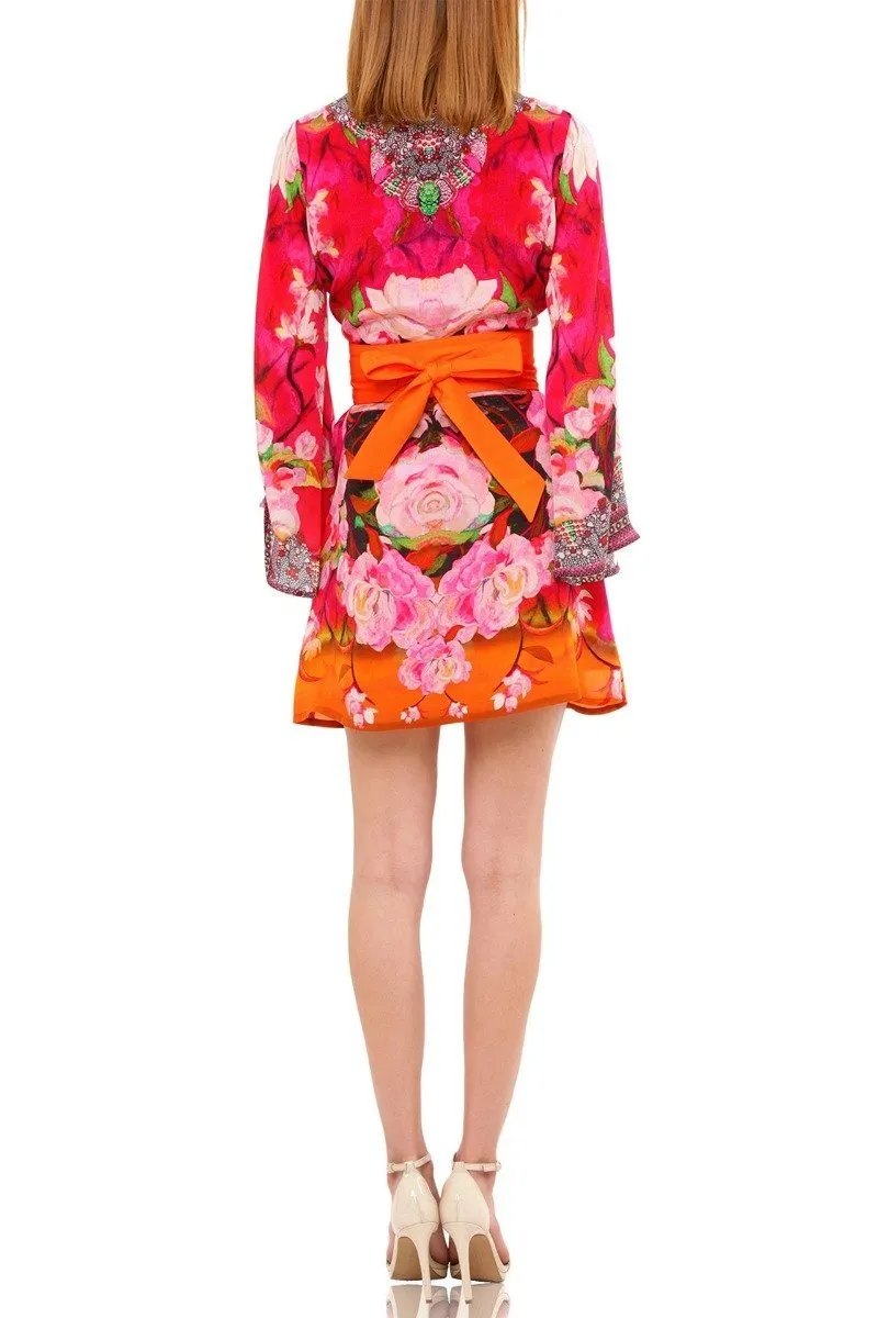 Floral Print Short Wrap Dress