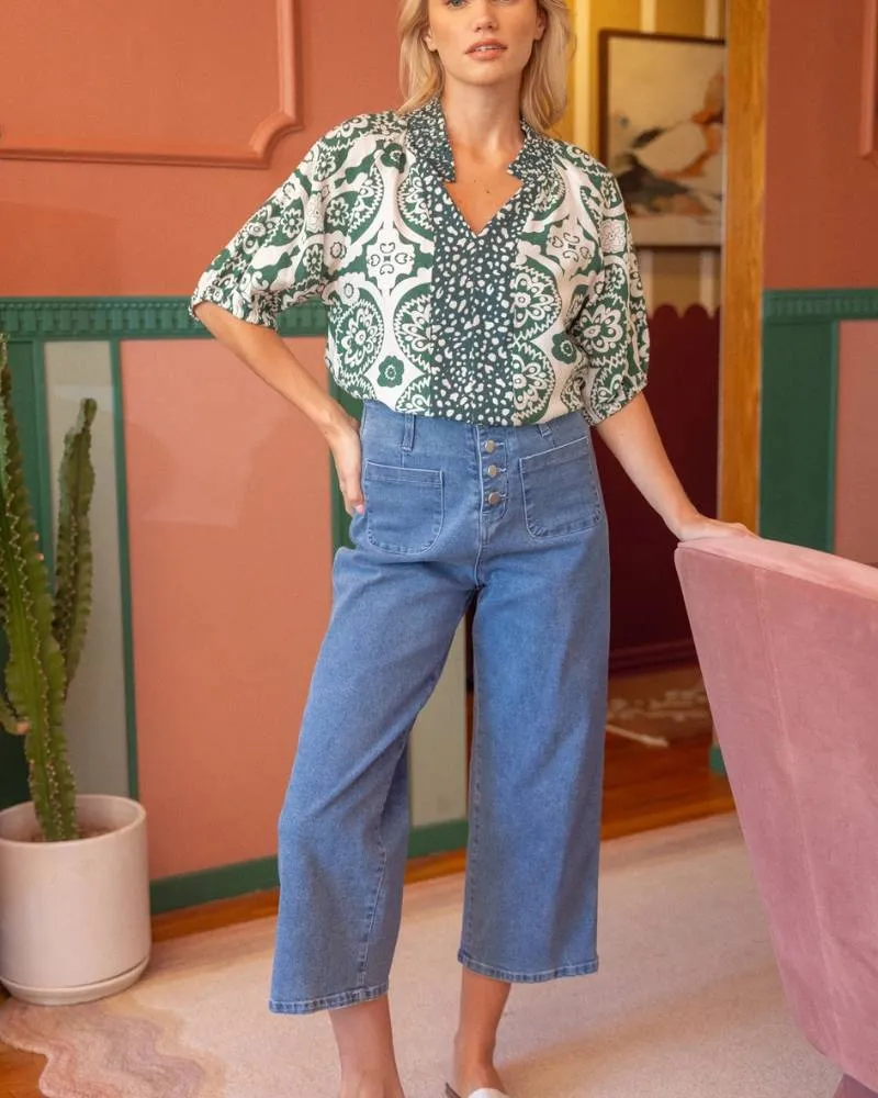 Floral Printed Smocked Collar Top