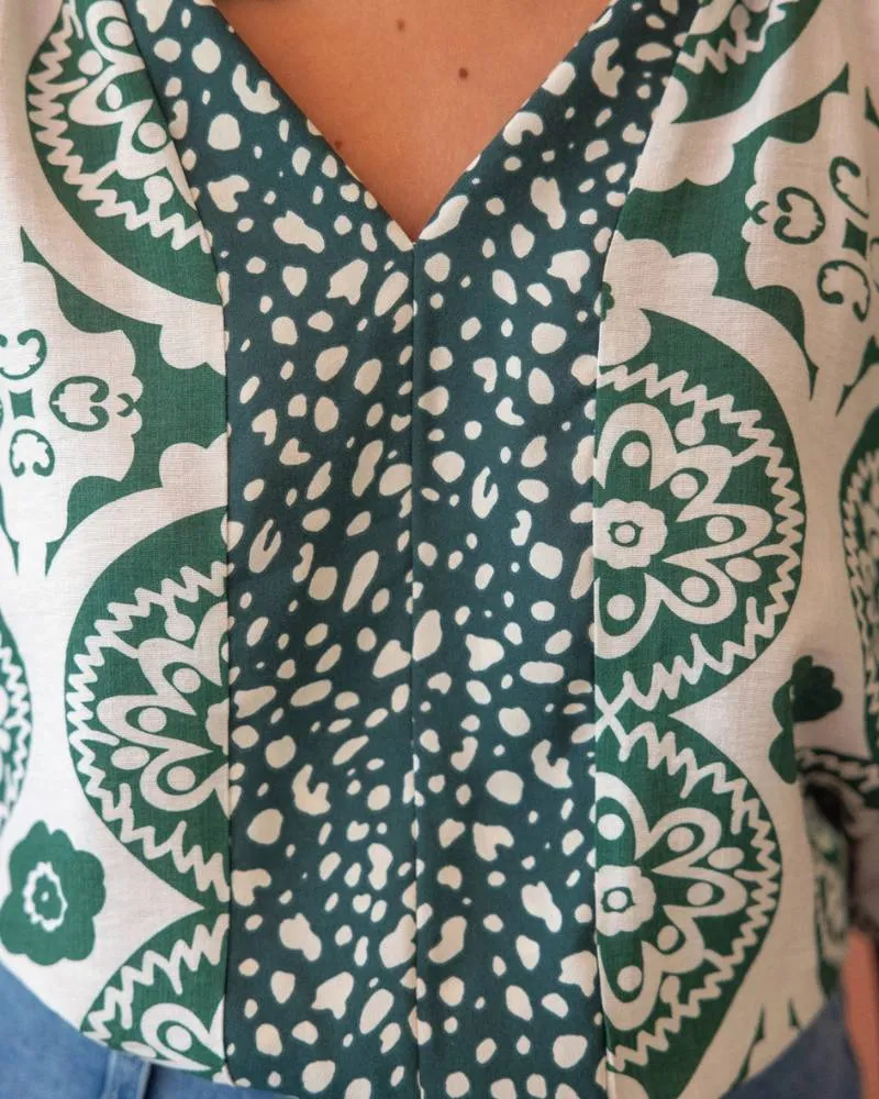 Floral Printed Smocked Collar Top