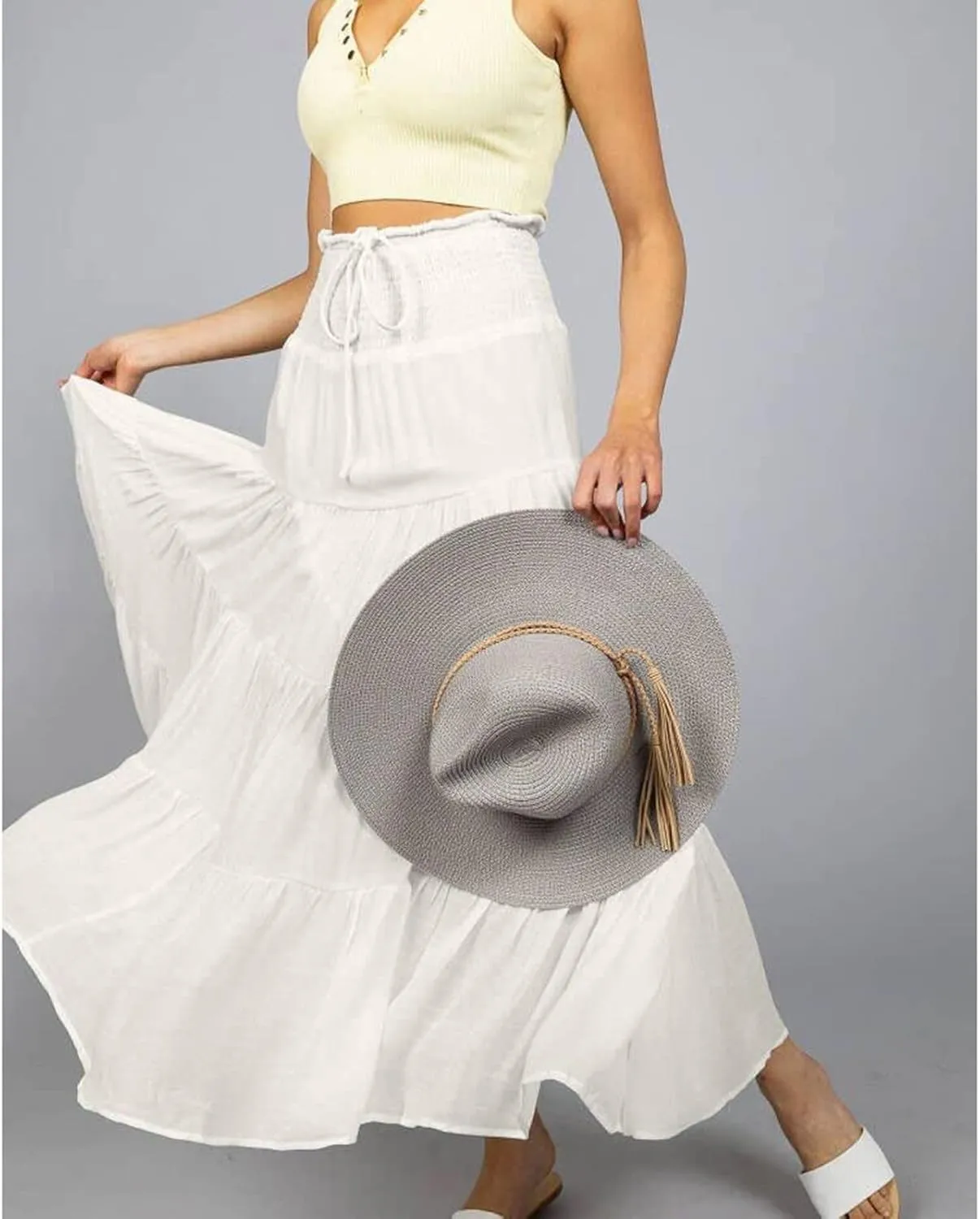 Flowy Maxi Skirt for Women Elastic High Waist Boho Pleated Long Skirts Summer Beach Tiered A-Line Skirts 2025 Trendy
