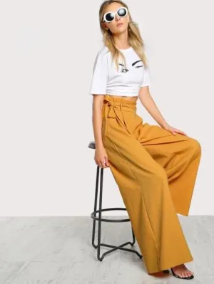 Frill Waist Belted Palazzo Pants